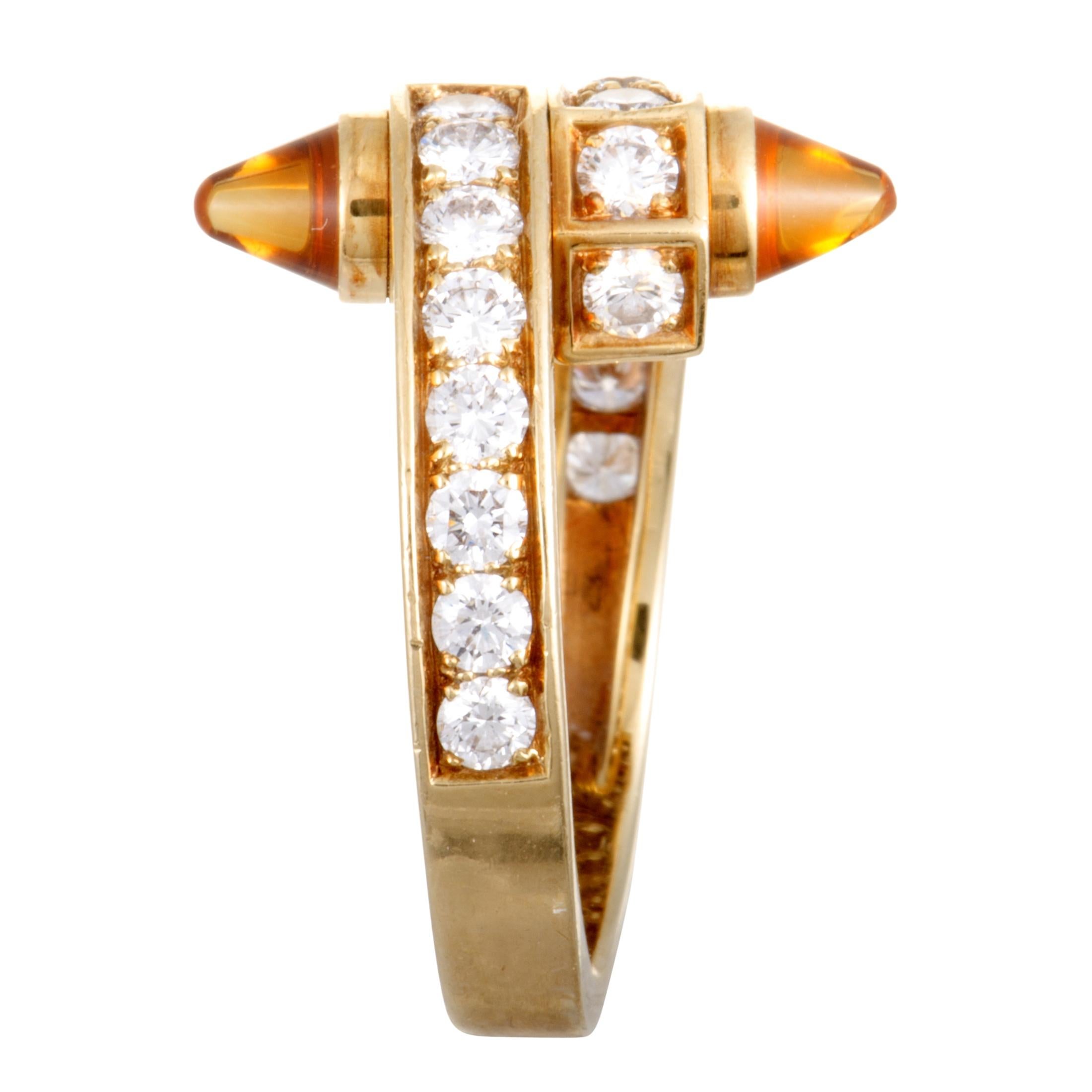 Cartier Menotte 18 Karat White Gold Diamond Pave and Orange Citrine Ring In Excellent Condition In Southampton, PA