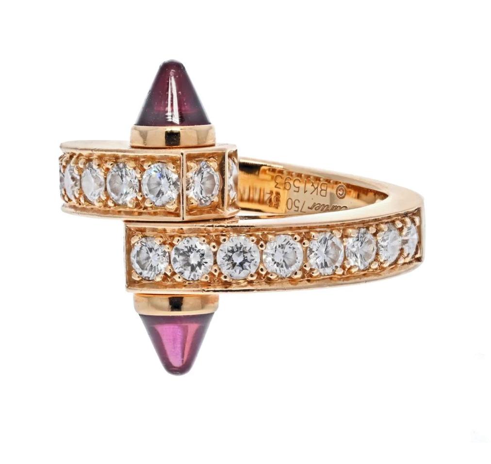 Cartier Menotte 18K Rose Gold Diamond and Tourmaline Ring.
Bypass diamond ring from the Popular Cartier 