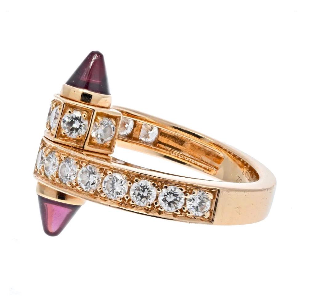 Round Cut Cartier Menotte 18ct Rose Gold Diamond and Pink Tourmaline Bypass Ring