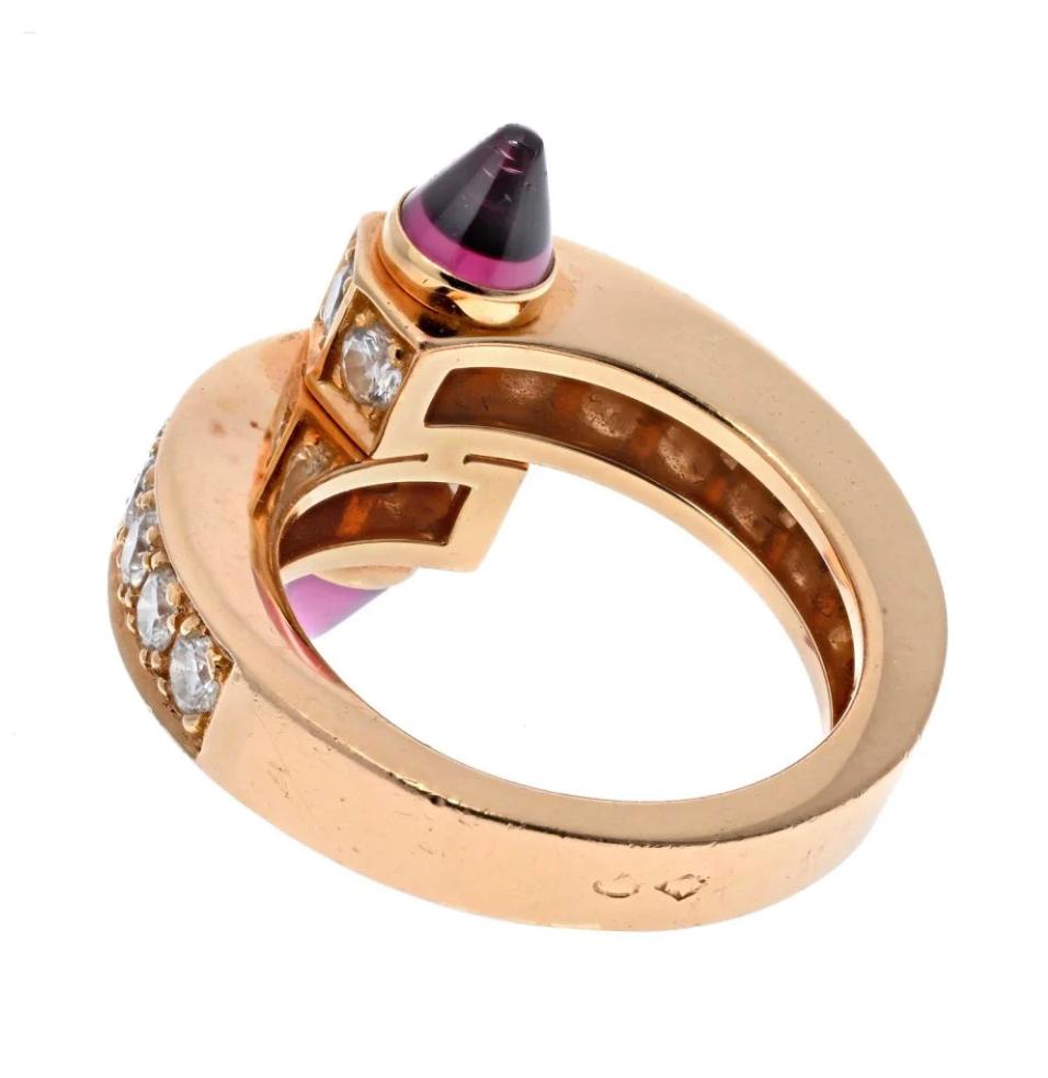 Cartier Menotte 18ct Rose Gold Diamond and Pink Tourmaline Bypass Ring In Excellent Condition In Napoli, Italy