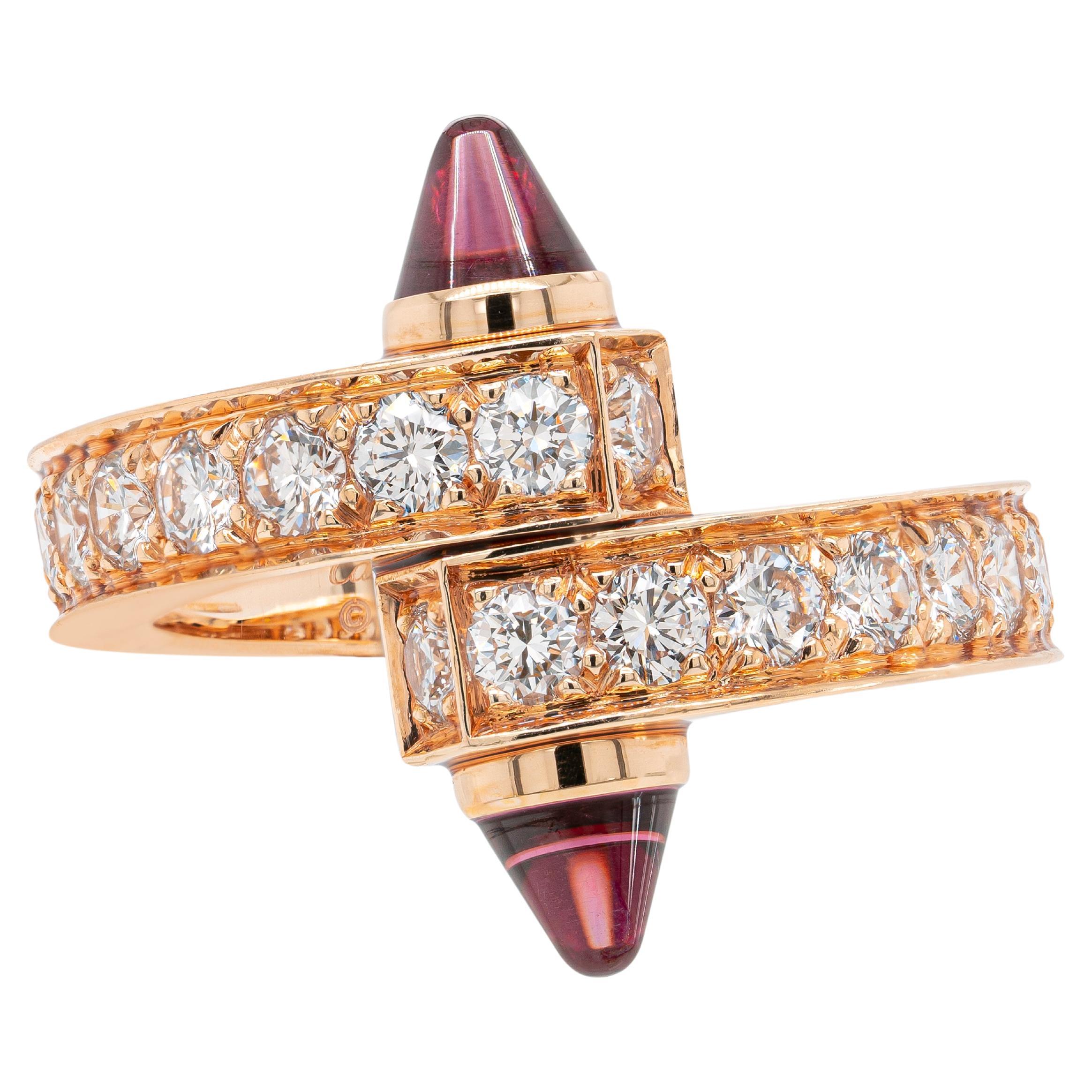 Cartier, bague de dérivation Menotte en or rose 18 carats, diamants et tourmaline rose