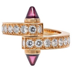 Vintage Cartier Menotte 18ct Rose Gold Diamond and Pink Tourmaline Bypass Ring