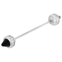Cartier Menotte Diamond and Onyx Jabot Pin in 18k White Gold with Cartier Box
