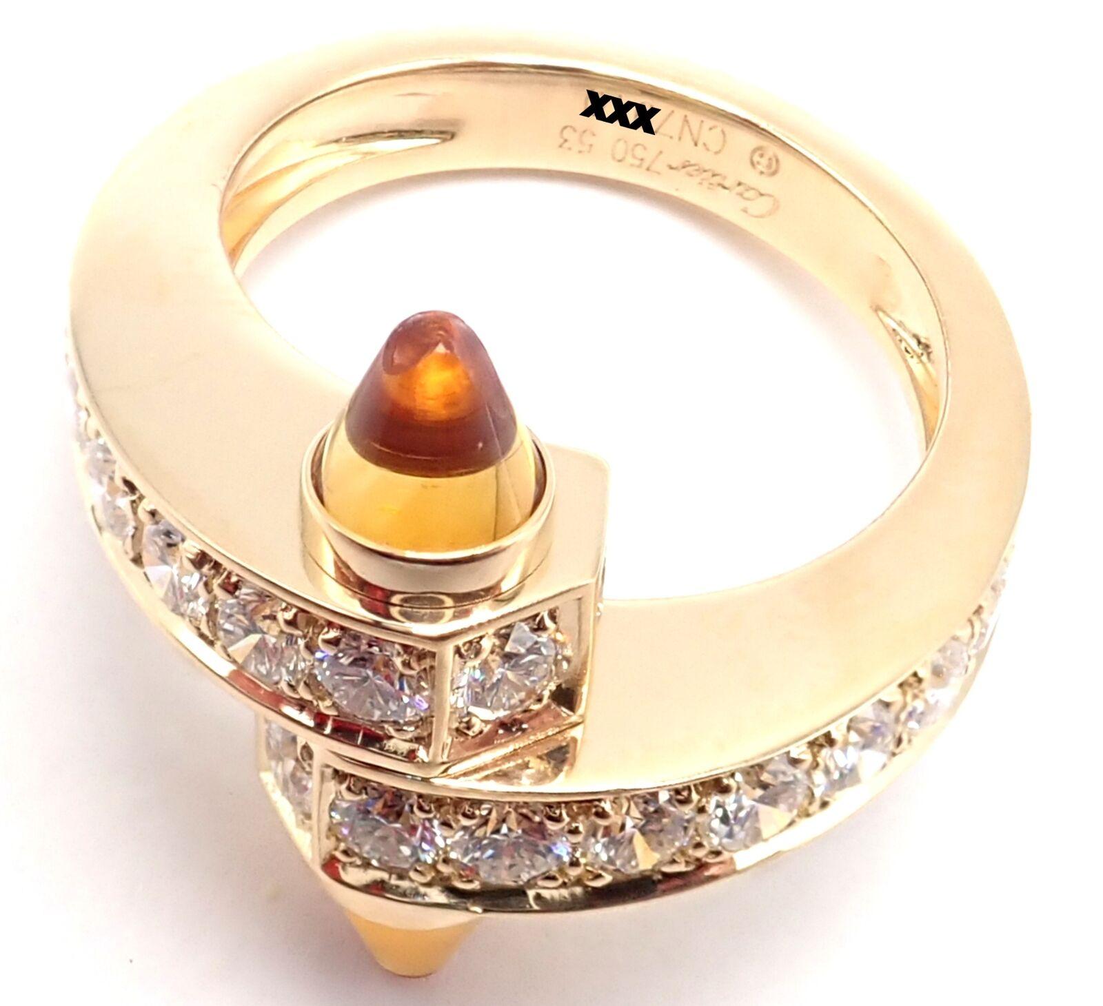 Brilliant Cut Cartier Menotte Diamond Citrine Gold Band Ring For Sale