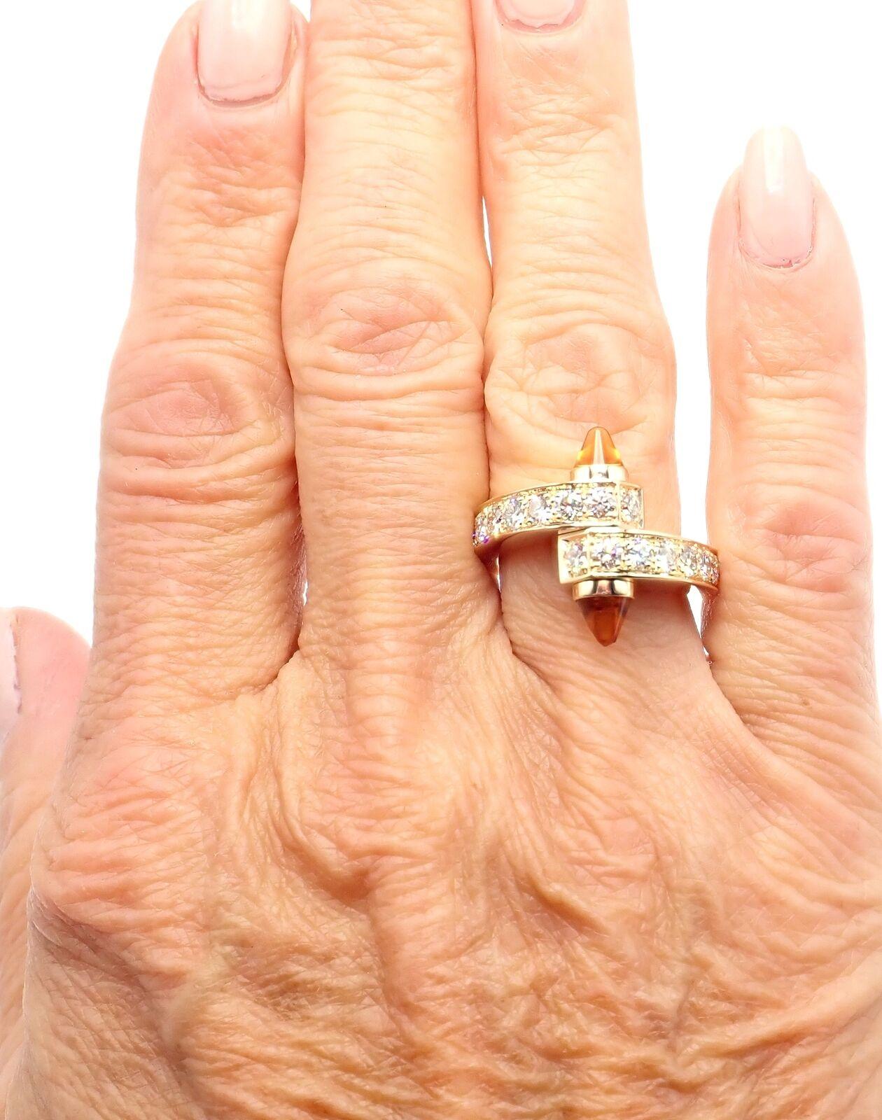 Women's or Men's Cartier Menotte Diamond Citrine Gold Band Ring