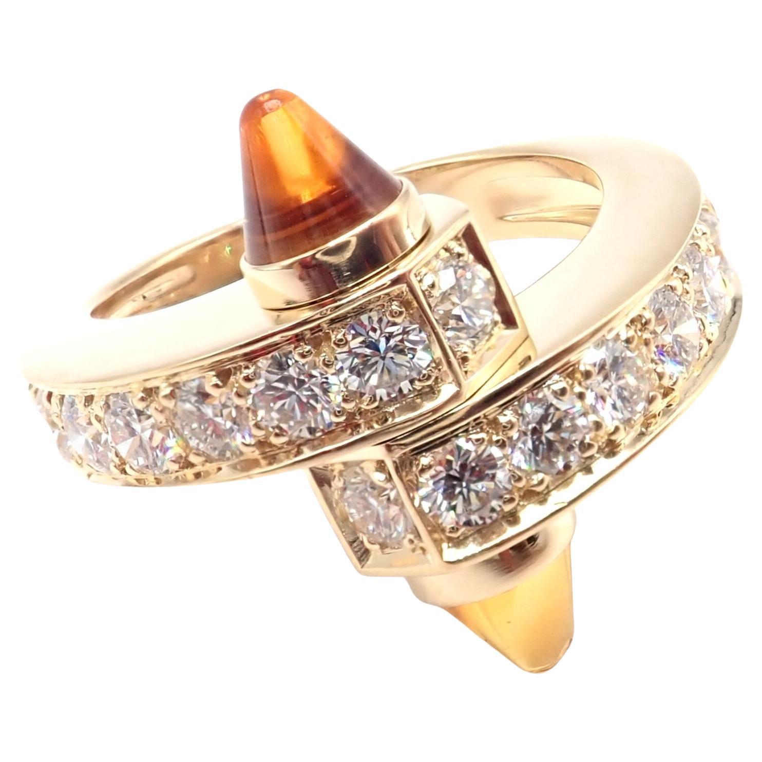 Cartier Menotte Diamond Citrine Gold Band Ring For Sale