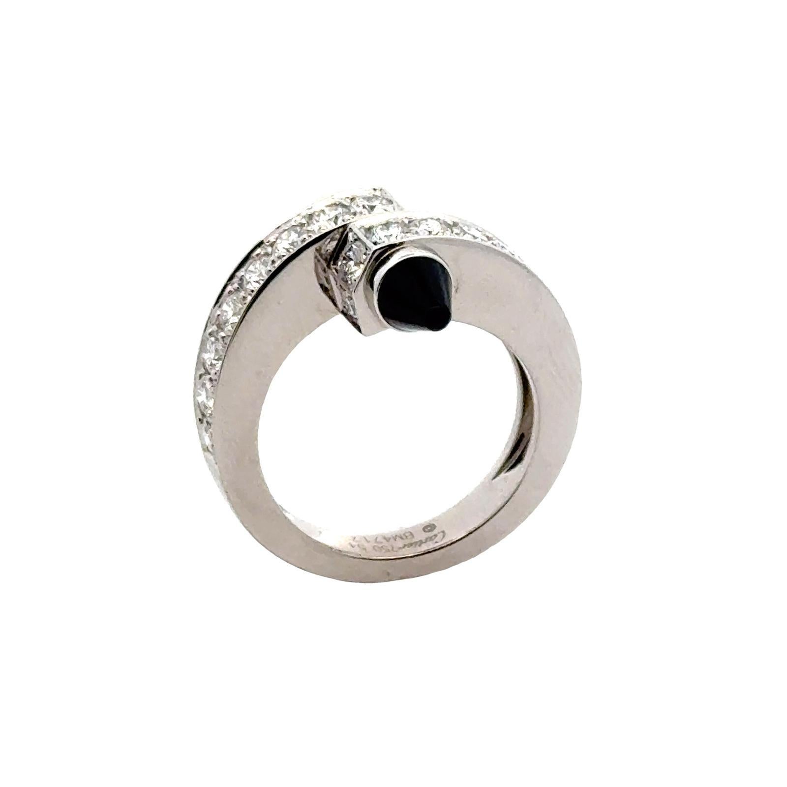 Cartier Menotte Diamant Onyx 18 Karat Weißgold Ring Größe 54 im Angebot 5