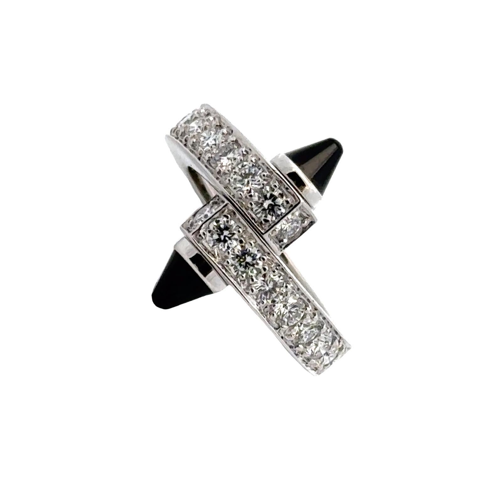 Women's Cartier Menotte Diamond Onyx 18 Karat White Gold Ring Size 54 For Sale