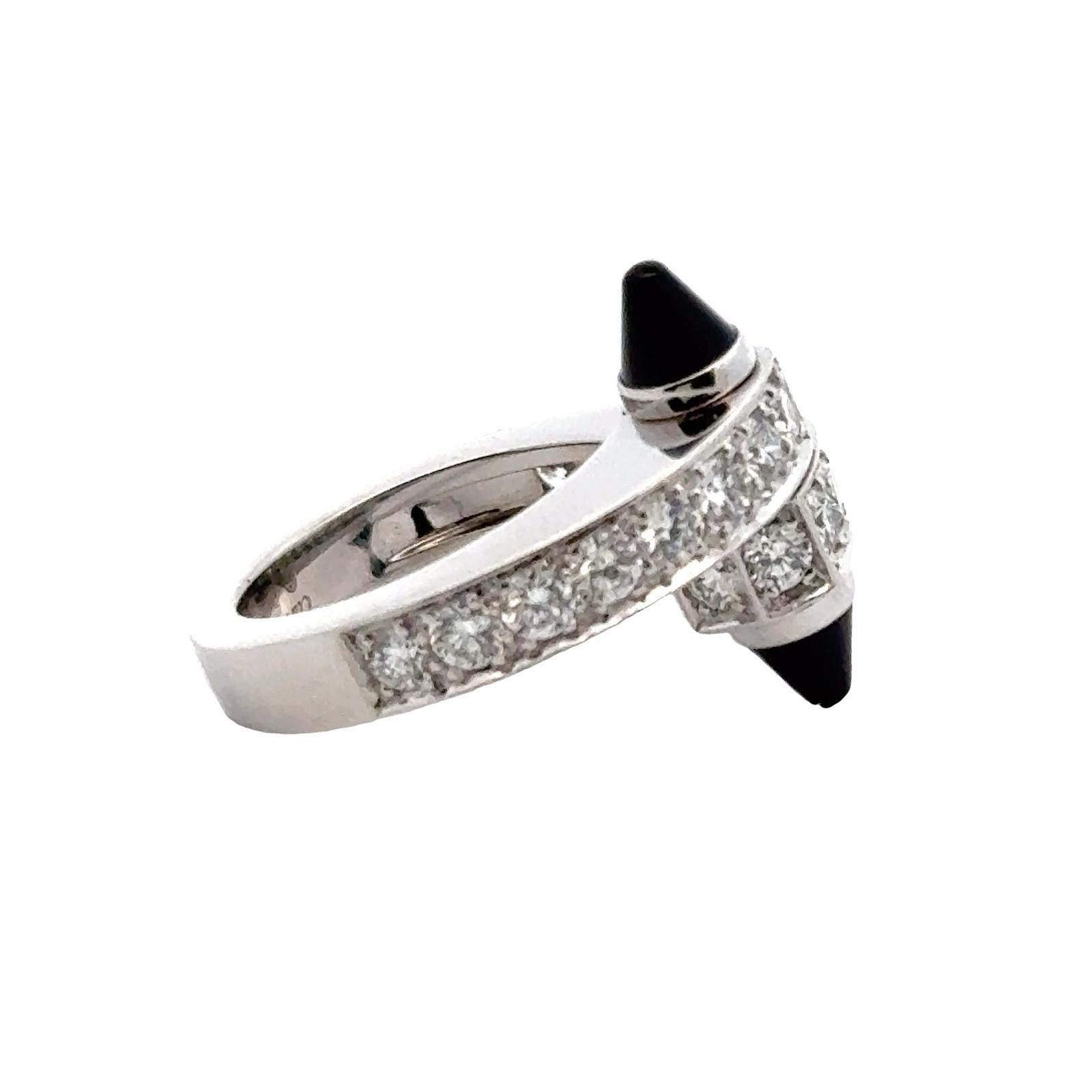 Cartier Menotte Diamond Onyx 18 Karat White Gold Ring Size 54 For Sale 2