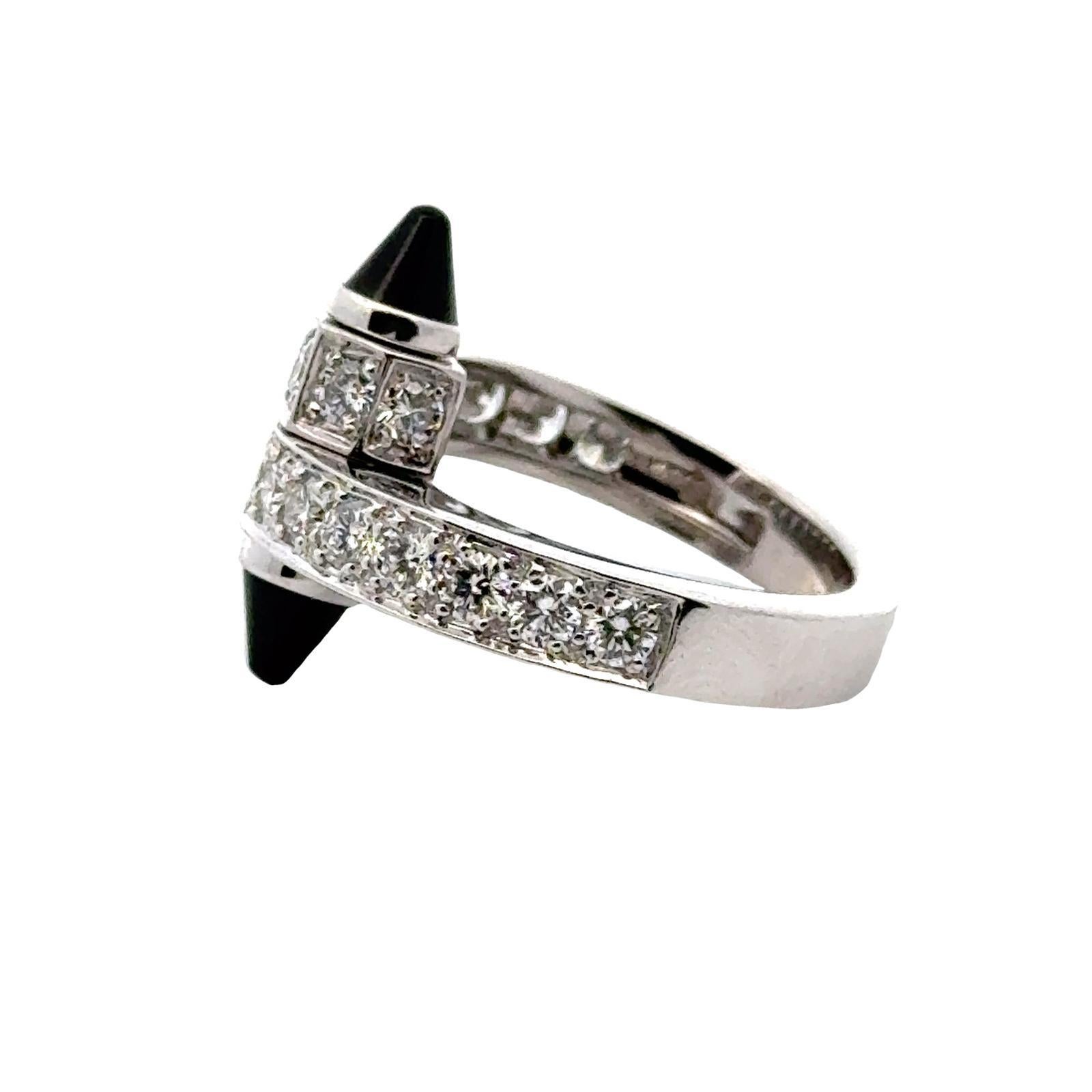 Cartier Menotte Diamond Onyx 18 Karat White Gold Ring Size 54 3