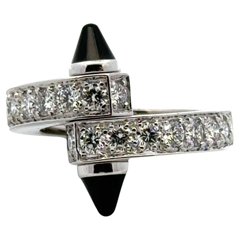 Cartier Menotte Diamond Onyx 18 Karat White Gold Ring Size 54 For Sale