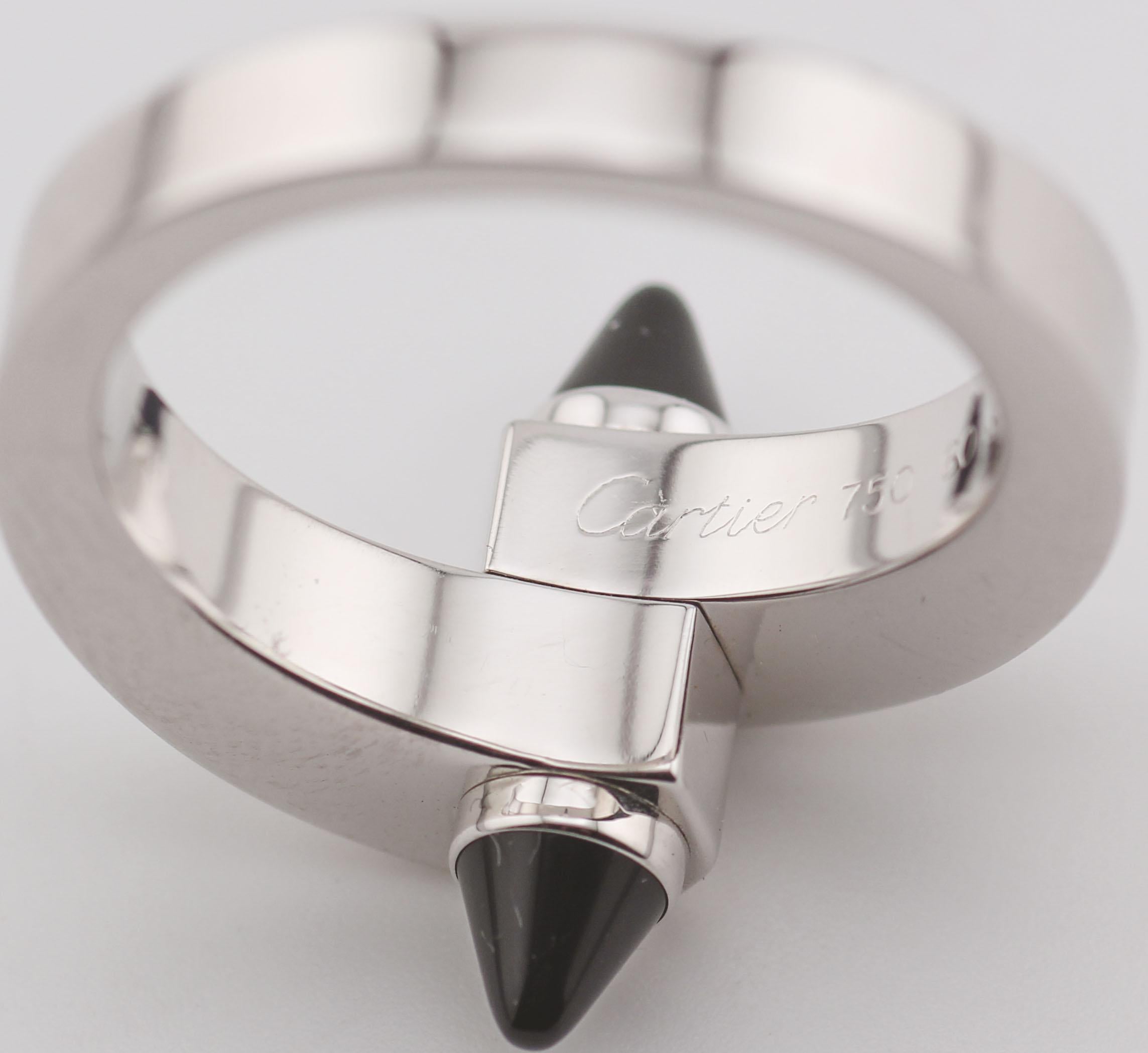 Cartier Menotte Onyx 18k White Gold Men's Ring Size 9 60 For Sale 1
