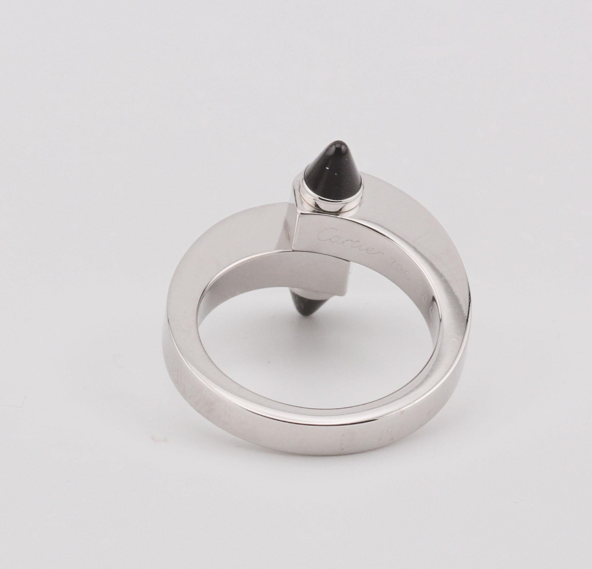 Cartier Menotte Onyx 18k White Gold Men's Ring Size 9 60 For Sale 2