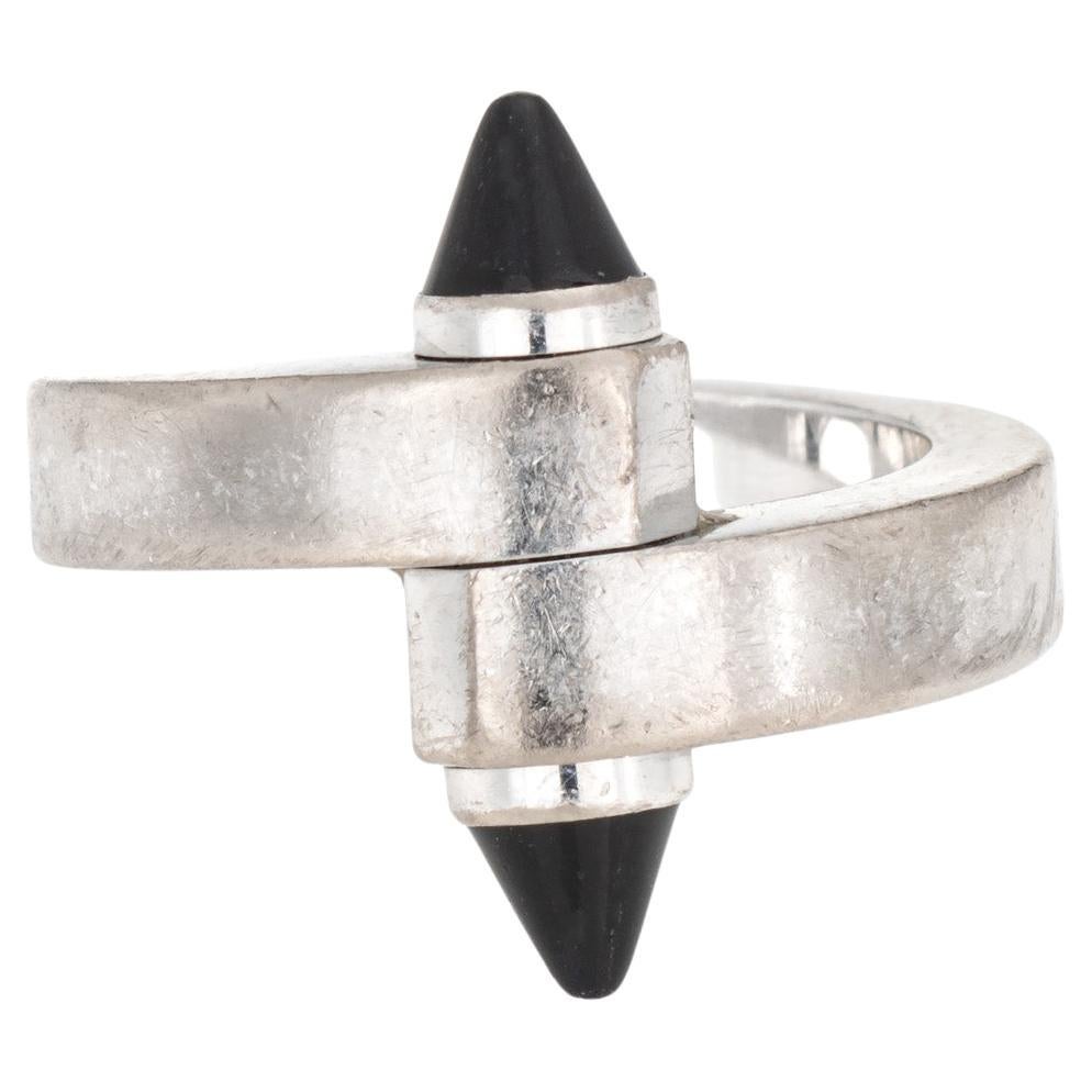 Cartier Menotte Onyx Ring 18k White Gold Band Sz 53 US 6 1/4 Bypass Motif