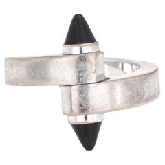 Cartier Menotte Onyx Ring 18k White Gold Band Sz 53 US 6 1/4 Bypass Motif