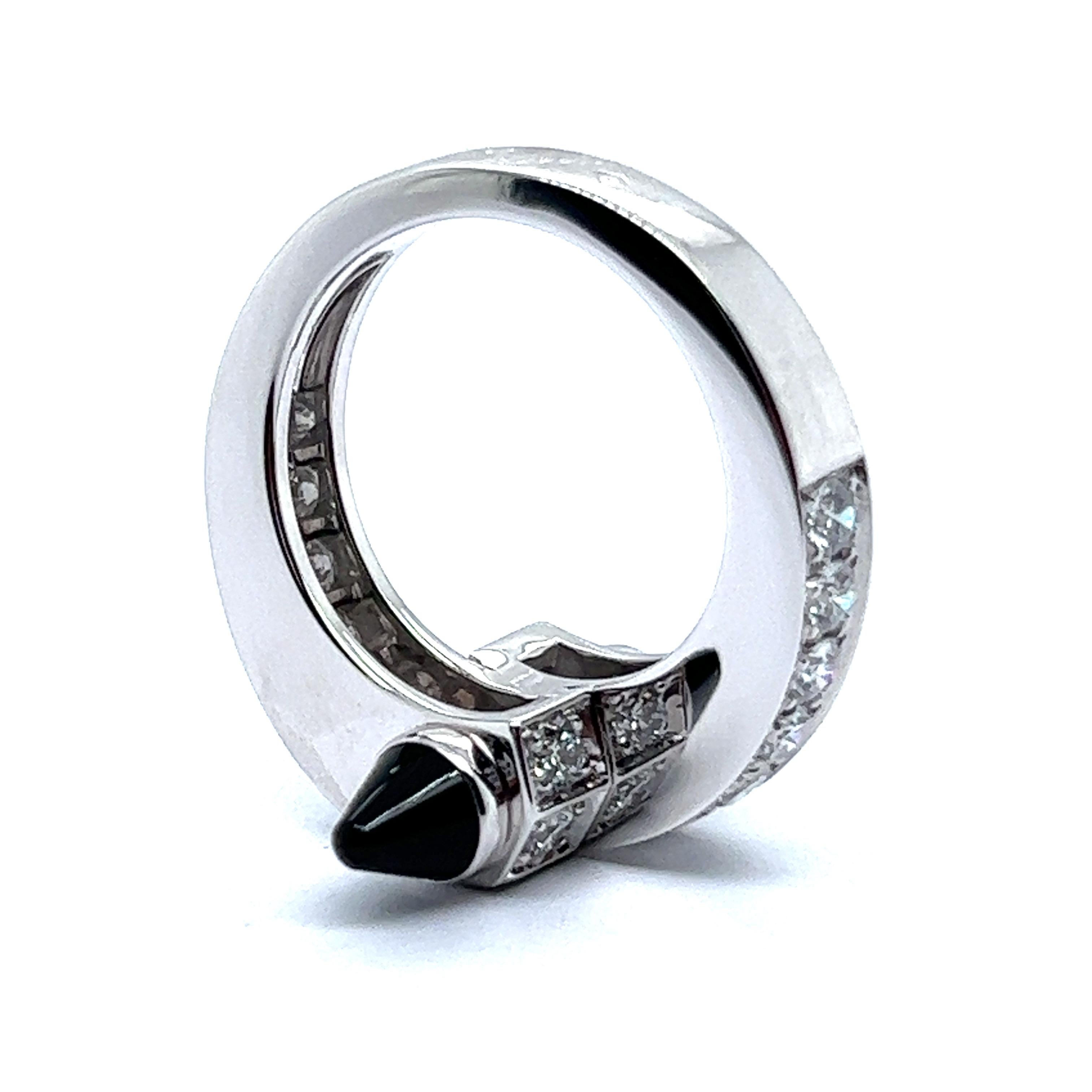 Modern Cartier Menotte Ring with Diamonds and Onyx in 18 Karat White Gold 