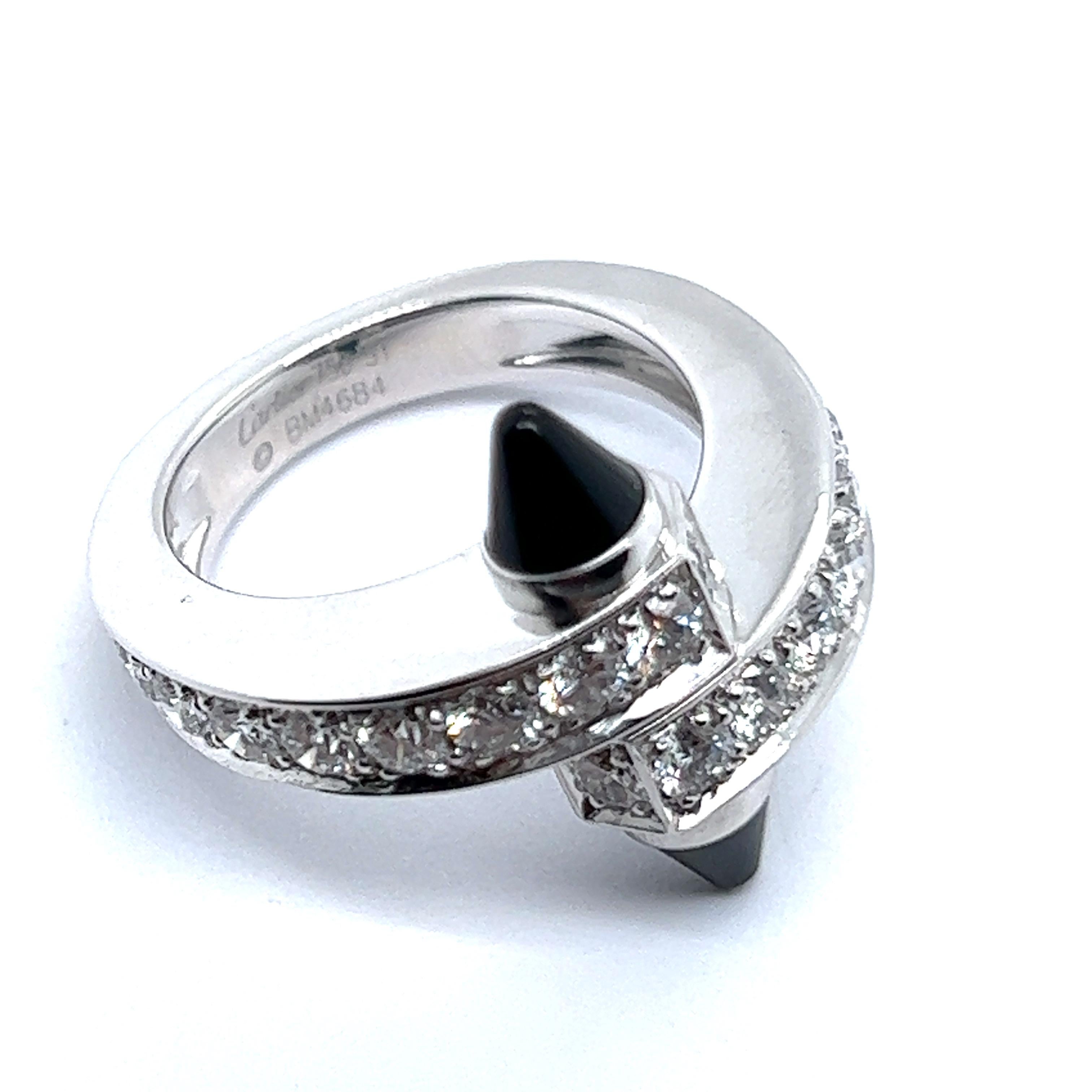 Women's or Men's Cartier Menotte Ring with Diamonds and Onyx in 18 Karat White Gold 