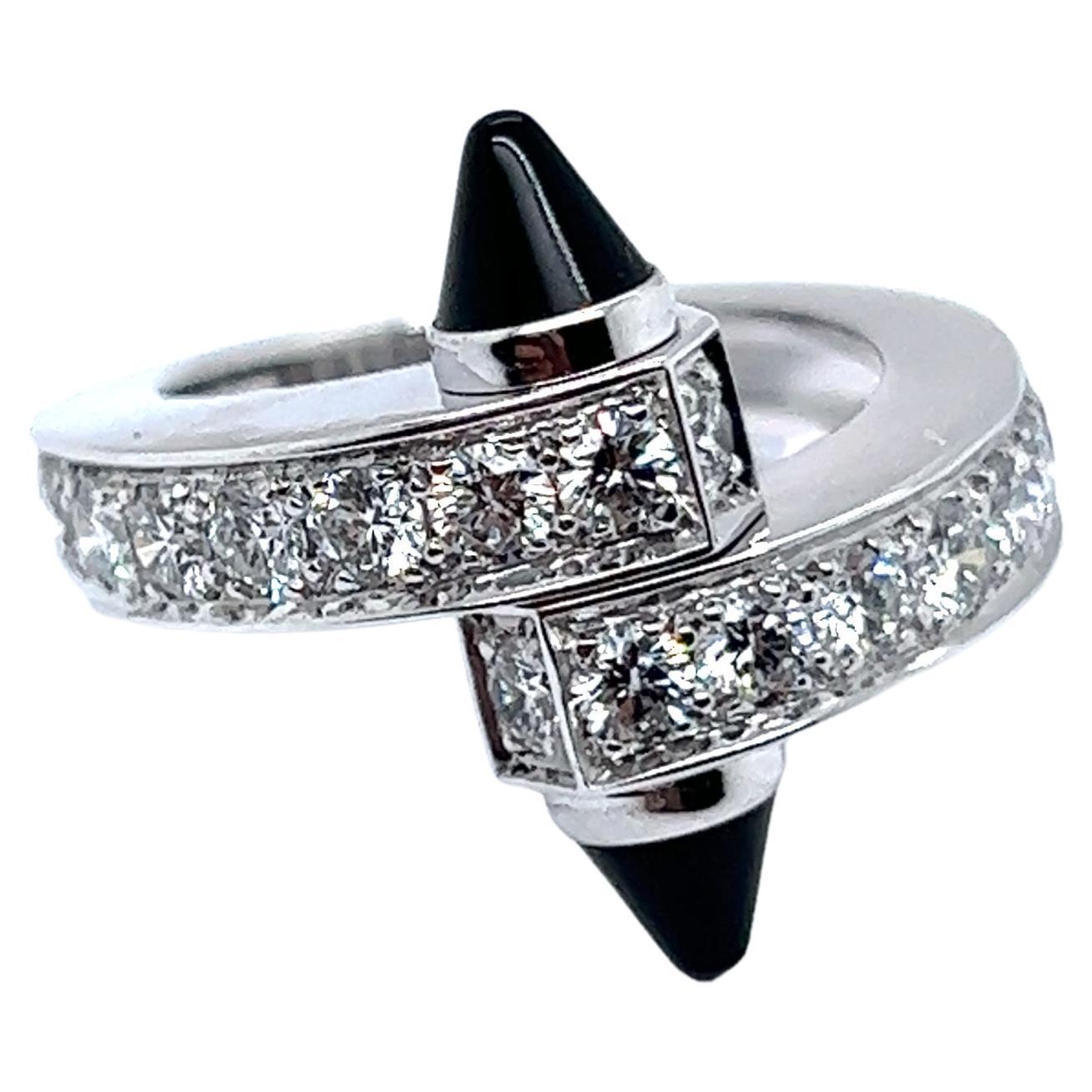 Cartier Menotte Ring with Diamonds and Onyx in 18 Karat White Gold 