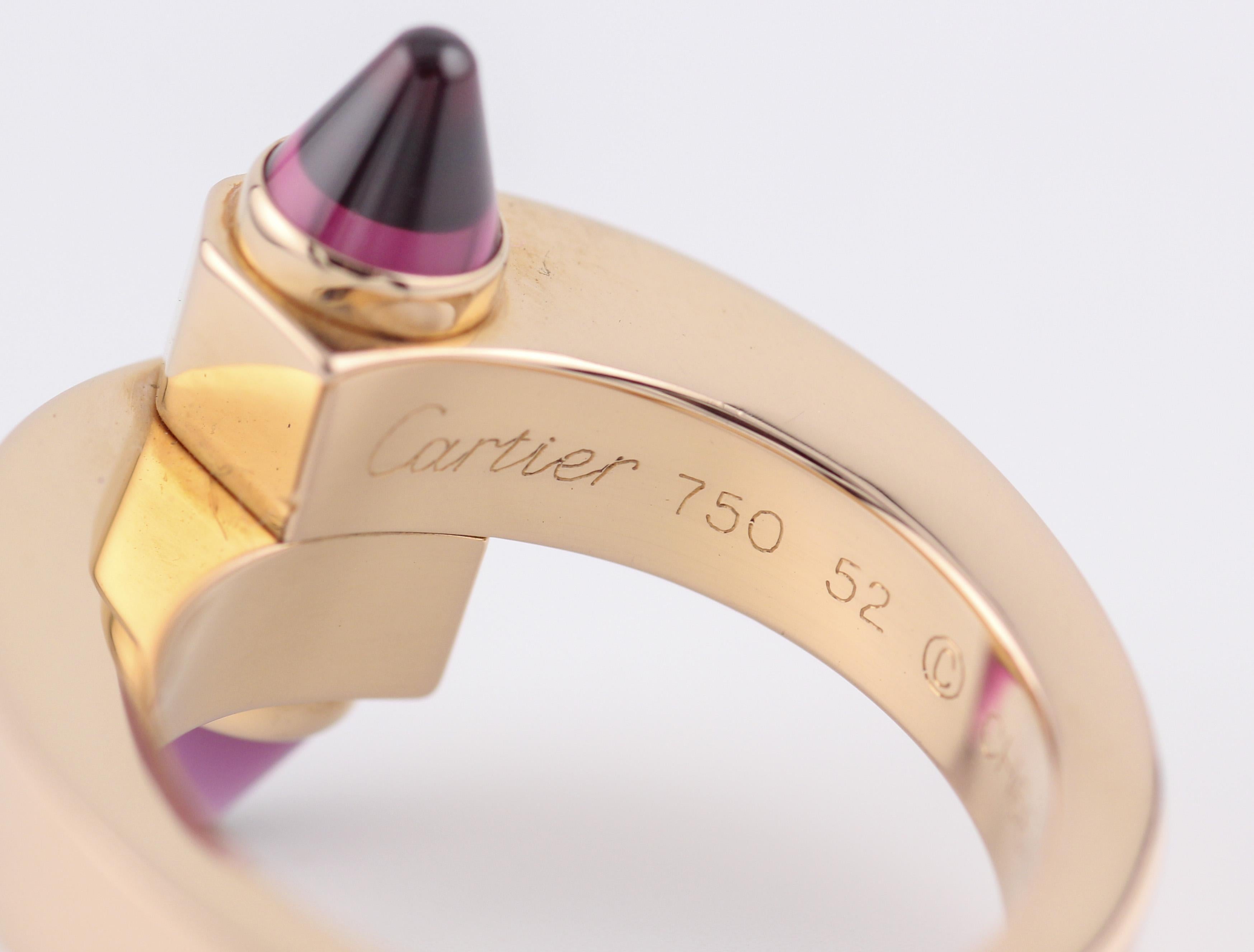 Women's Cartier Menotte Tourmaline 18k Rose Gold  Bypass Ring Size 6