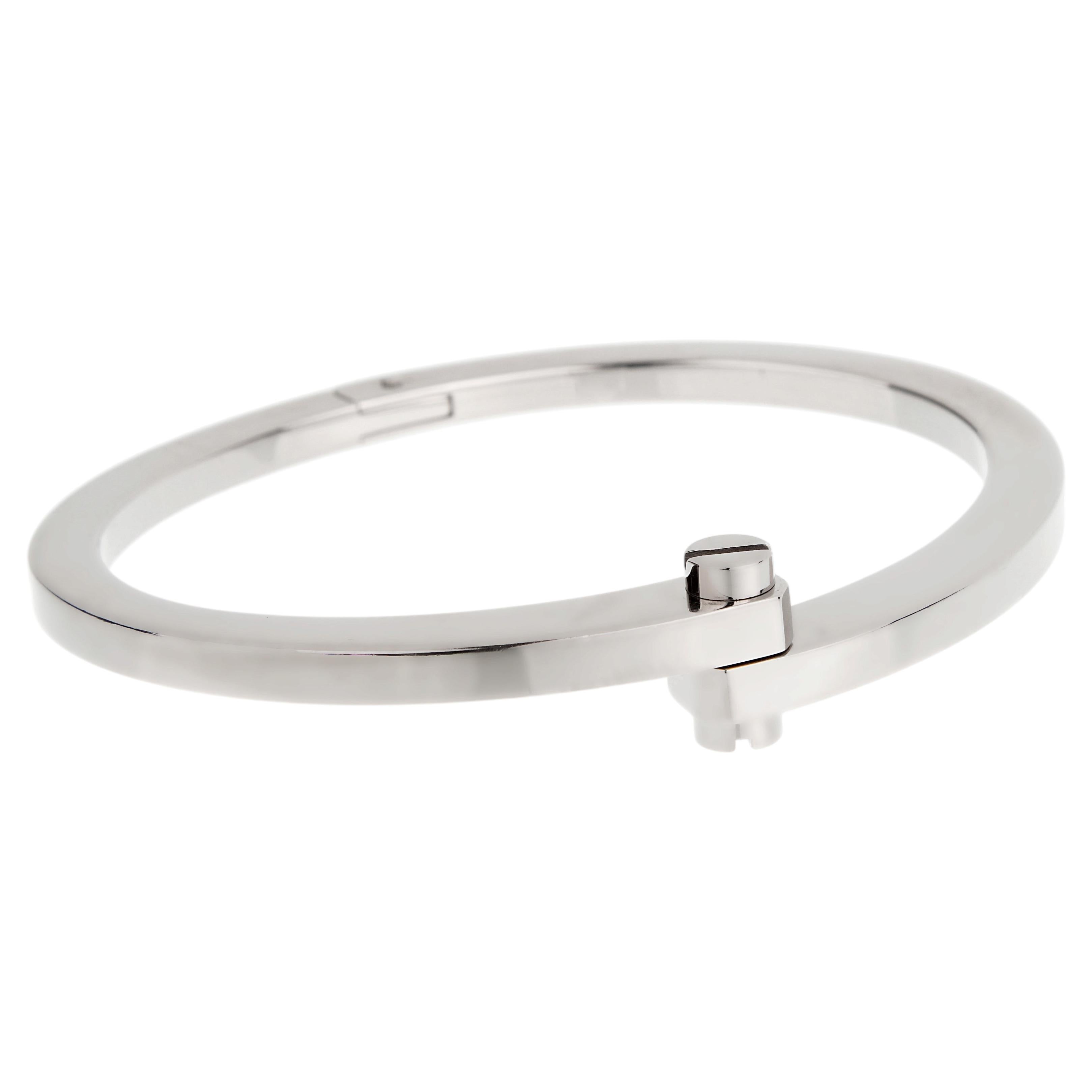 Cartier Menotte Vintage 18K White Gold Screw Bangle Bracelet