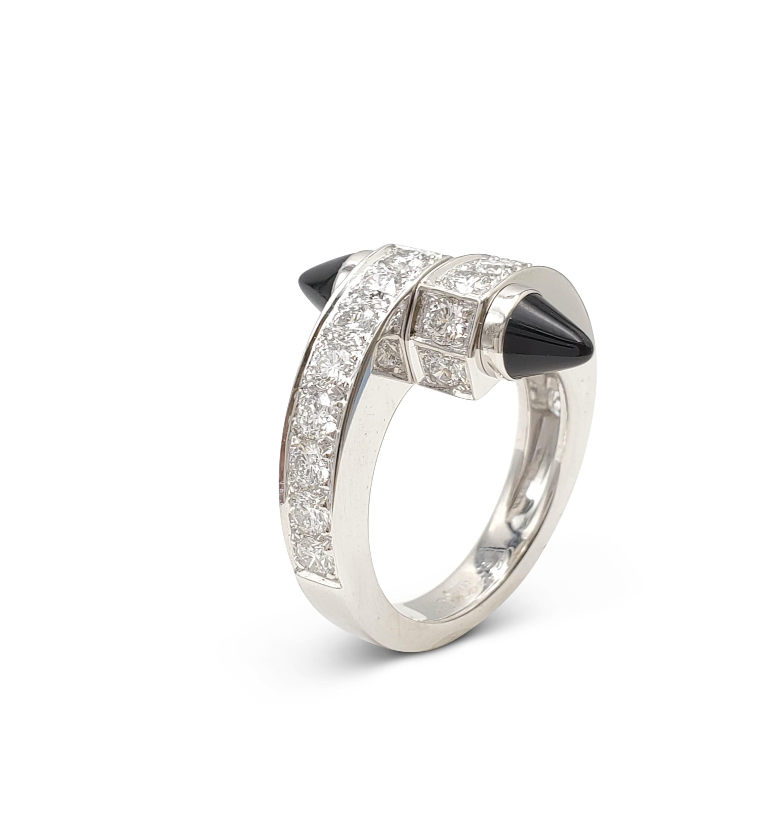 Round Cut Cartier 'Menotte' White Gold Diamond and Onyx Bypass Ring