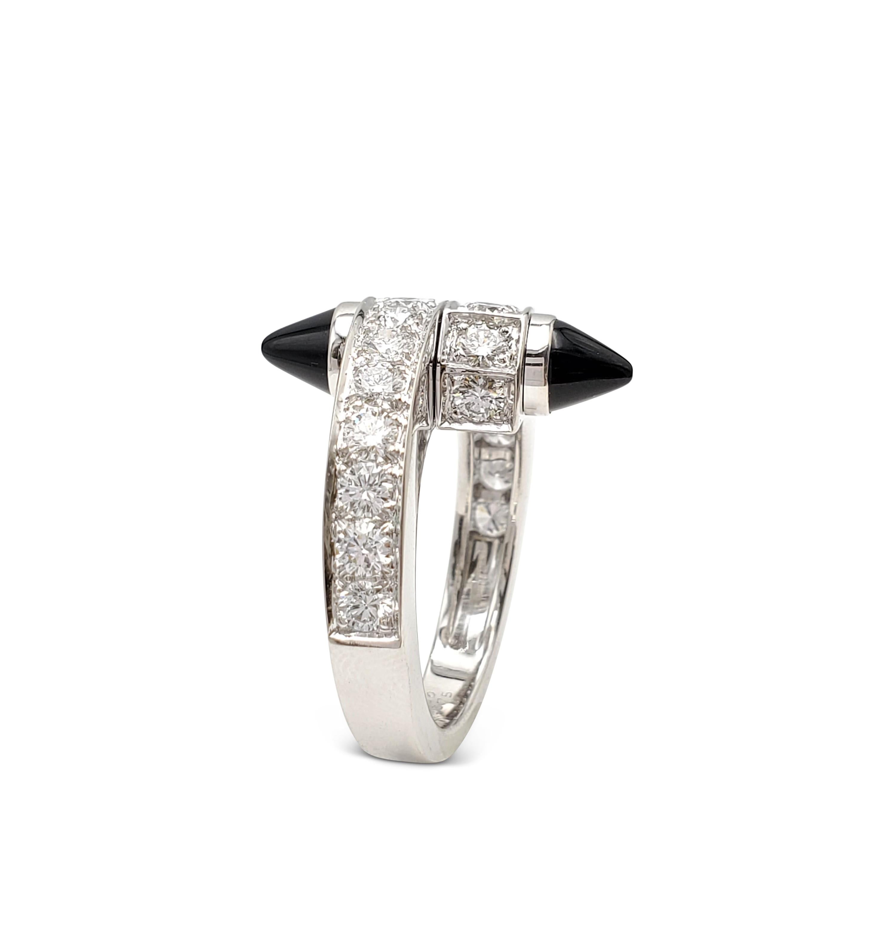 Women's Cartier 'Menotte' White Gold Diamond and Onyx Bypass Ring