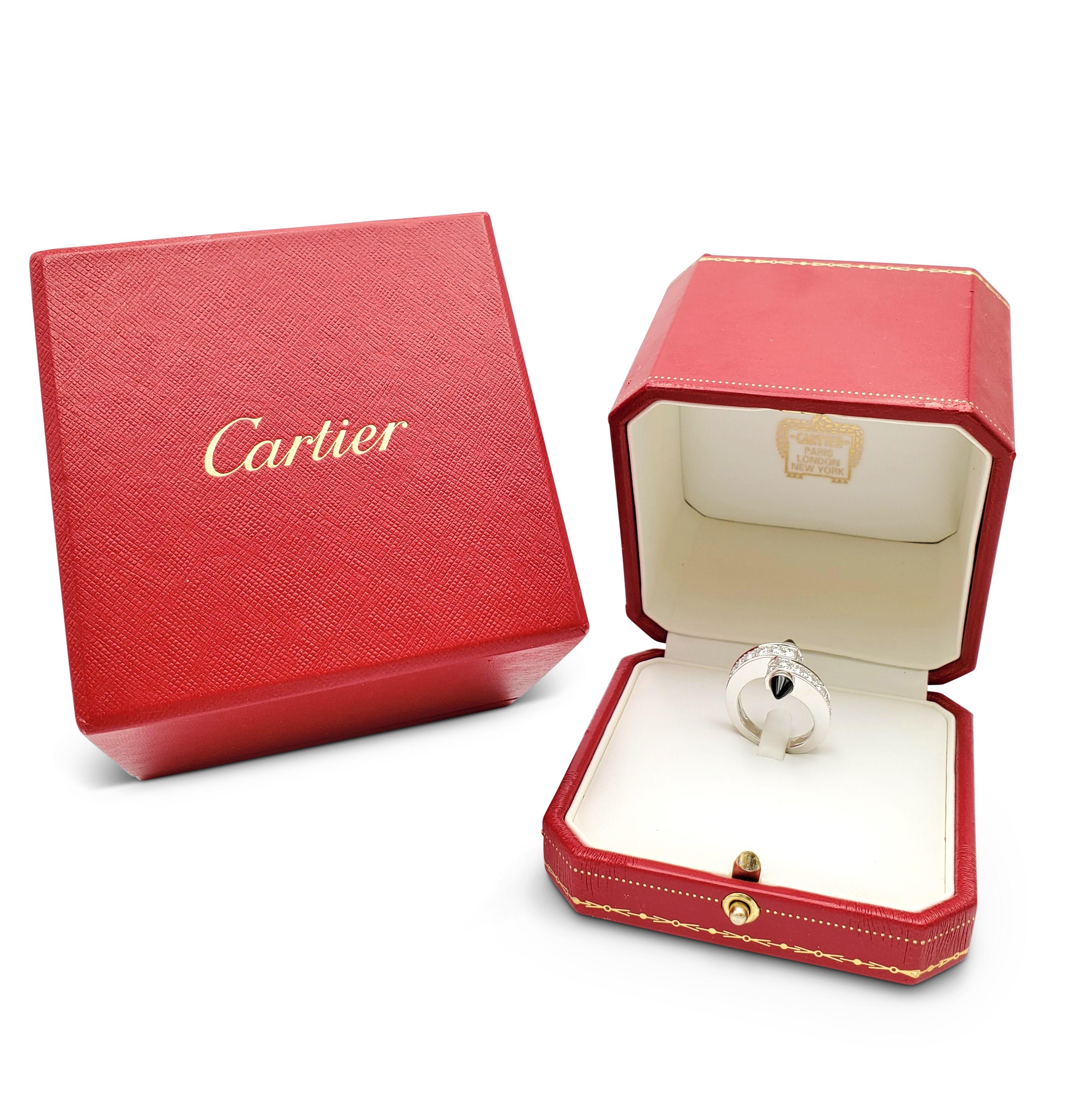 Cartier 'Menotte' White Gold Diamond and Onyx Bypass Ring 2
