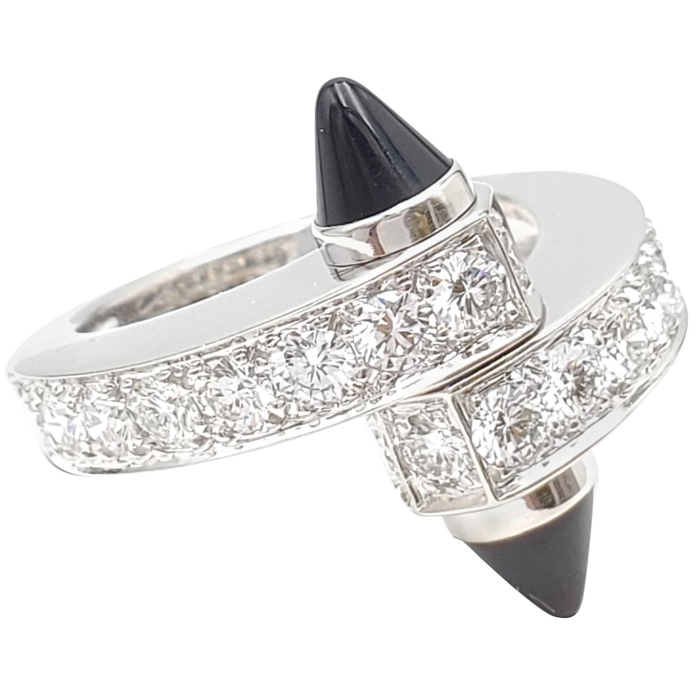 Cartier 'Menotte' White Gold Diamond and Onyx Bypass Ring