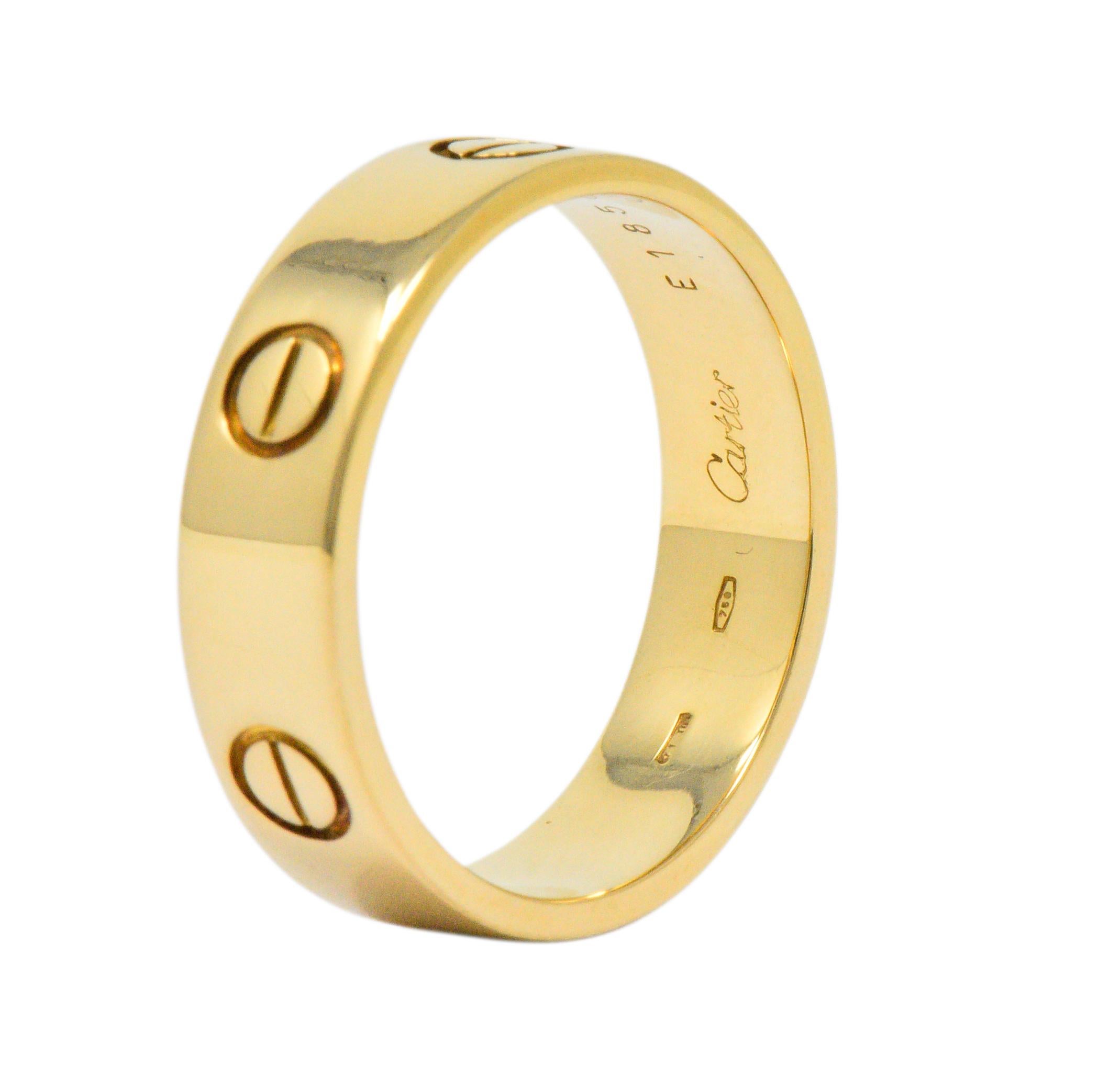 Cartier Men's 18 Karat Gold Love Collection Band Ring In Excellent Condition In Philadelphia, PA