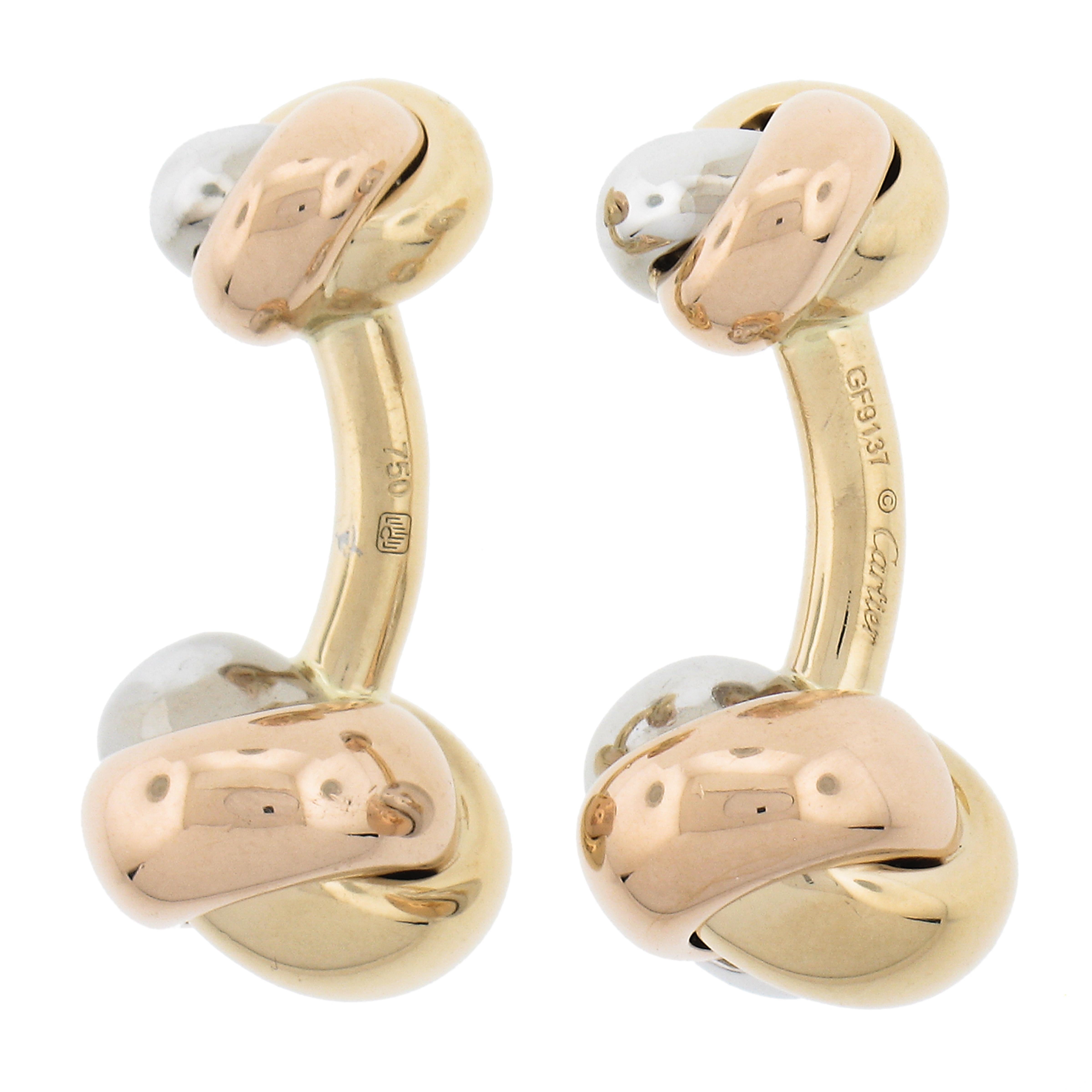 Cartier Herren 18k Tri Color Gold Love Knot Bar Manschettenknöpfe mit Original Beutel im Zustand „Hervorragend“ in Montclair, NJ