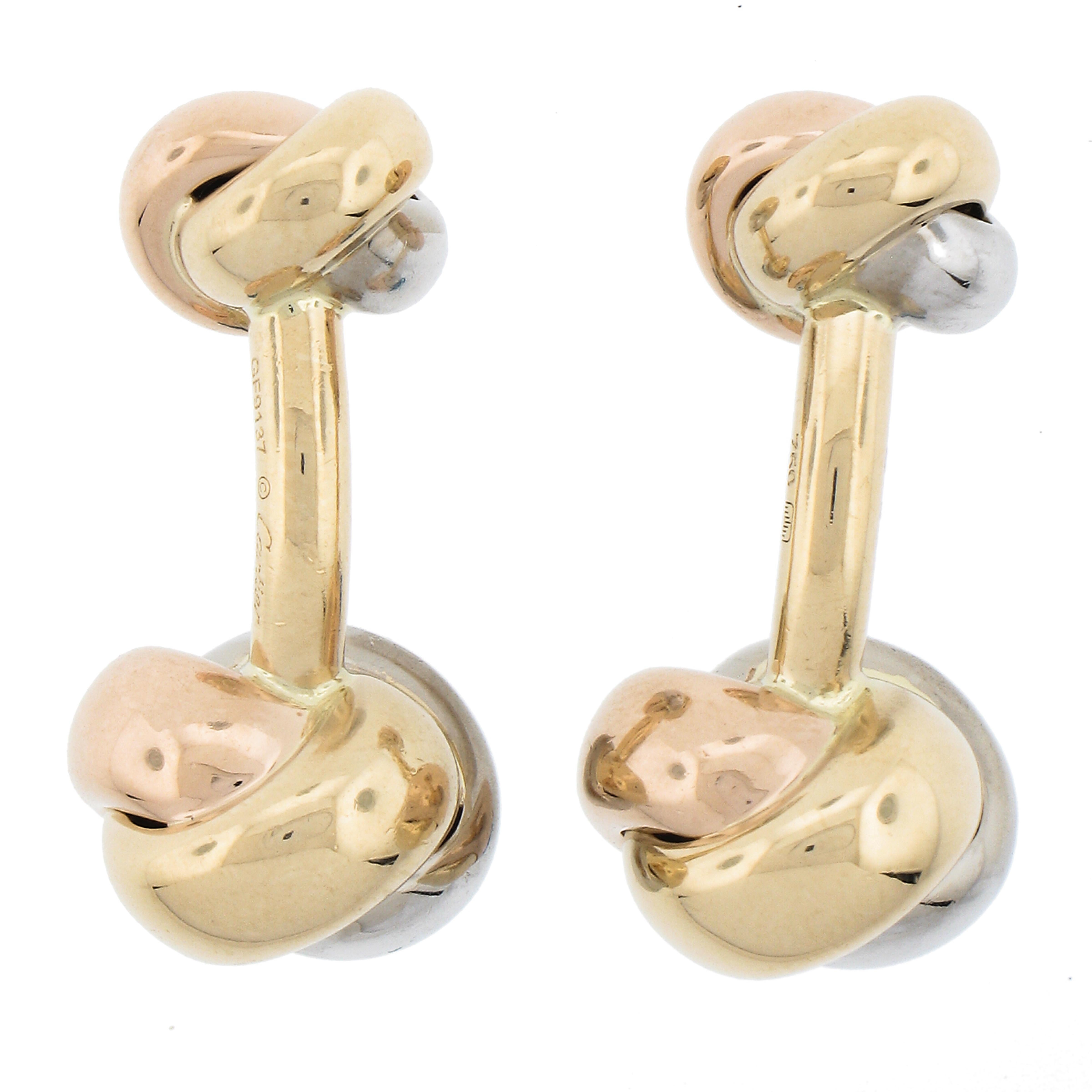 Boutons de manchette pour hommes en or tricolore 18k avec nœud d'amour et pochette d'origine en vente 1