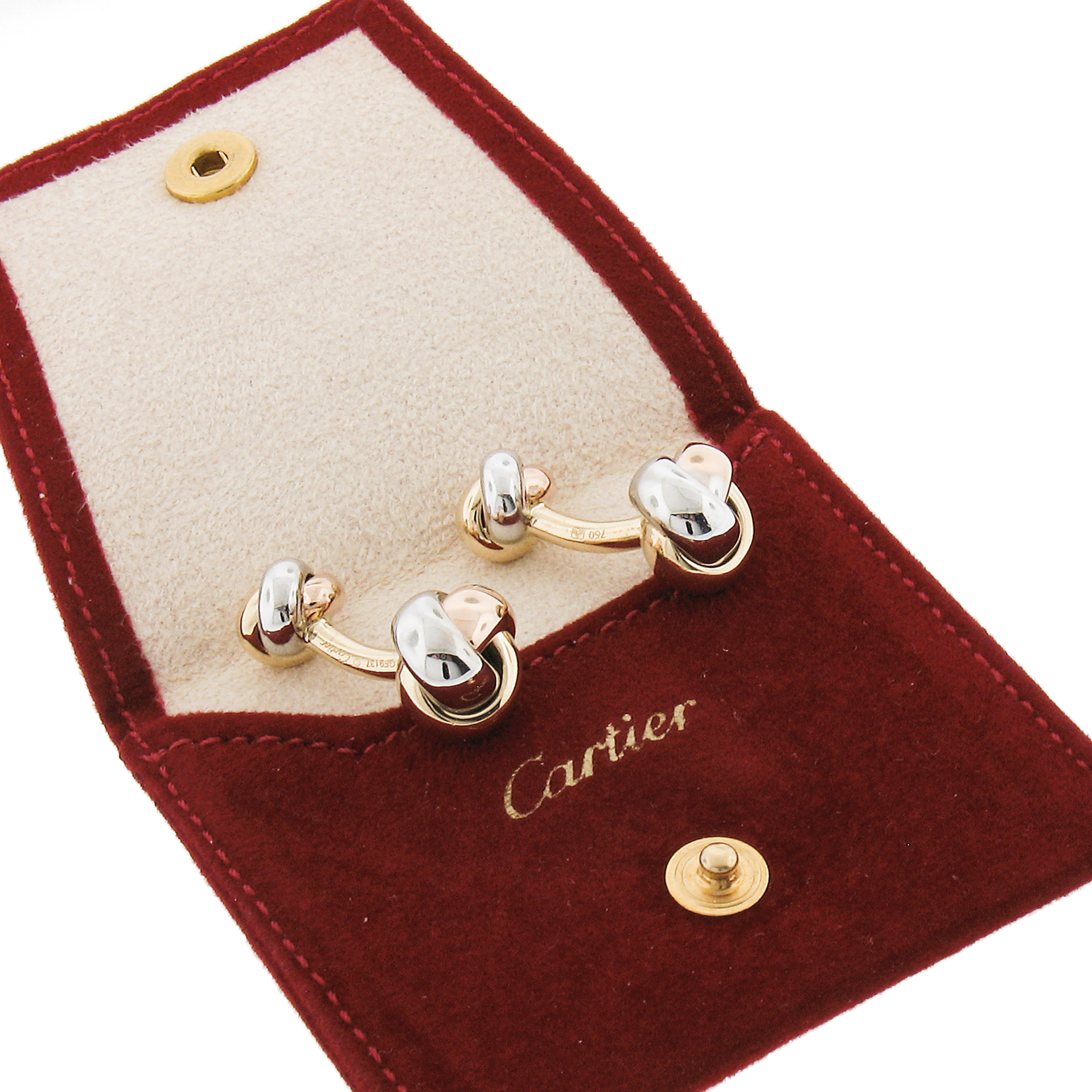 Cartier Men's 18k Tri Color Gold Love Knot Bar Cufflinks W/ Original Pouch For Sale 3