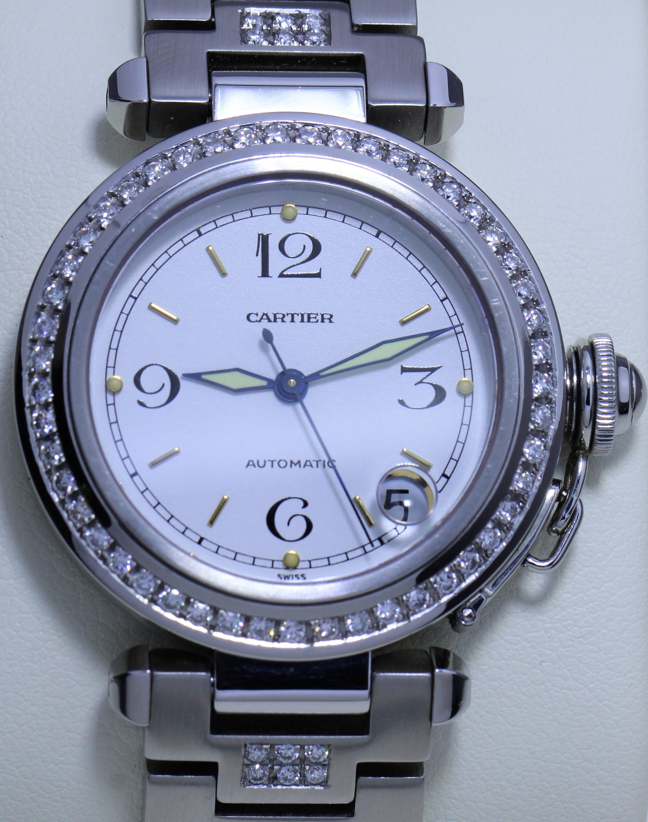 Cartier Men's Diamond Studded Automatic Watch In Good Condition In New York, NY