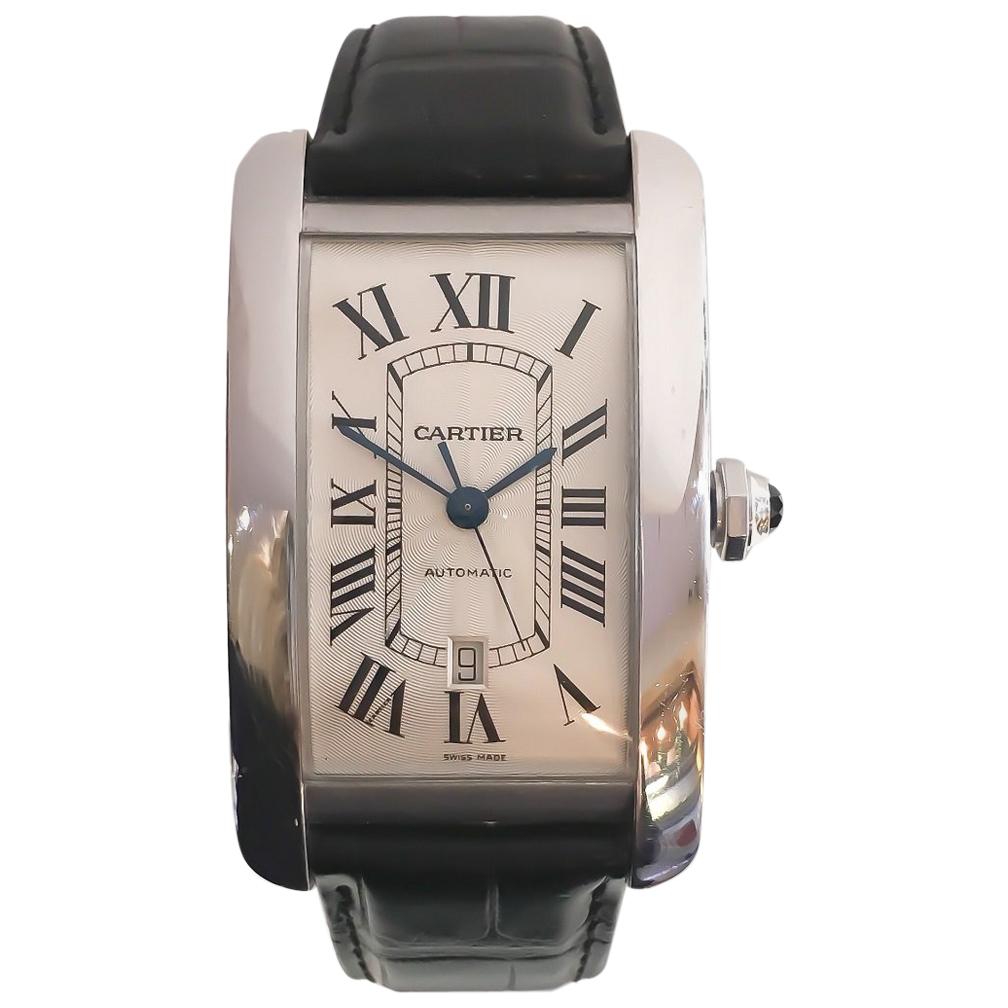 Cartier Men's Jumbo Extra Large Tank Americaine 18 Karat White Gold Watch