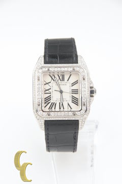 Cartier Men's Santos 100 XL Diamond Watch with Original Leather Band with Box