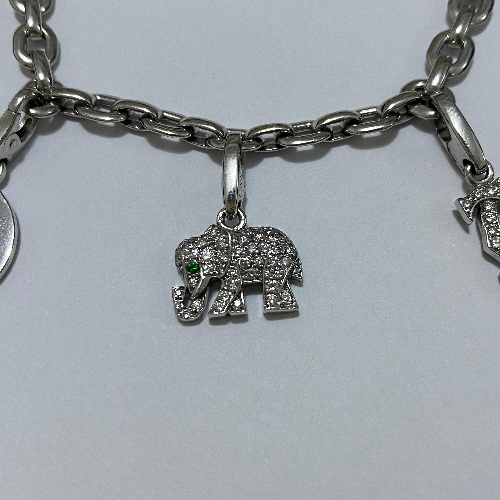 Cartier Meplat-Charm-Armband 18k Weißgold Diamant Khandy Elefanten-Sternherz im Angebot 5