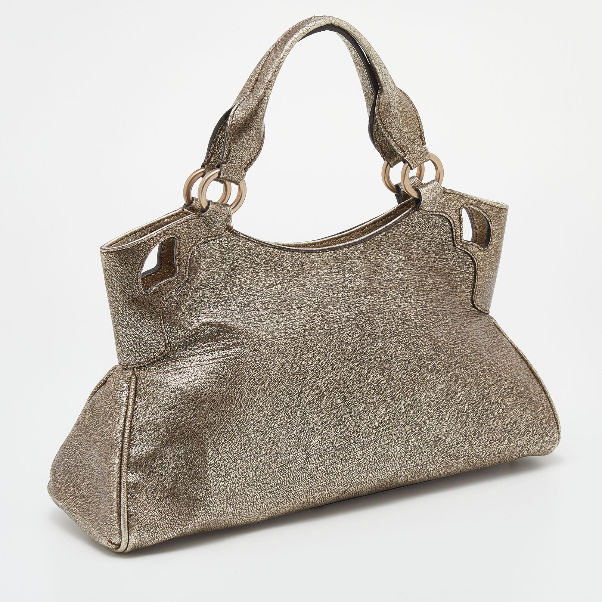 Cartier Metallic Gold Leather Marcello de Cartier Shoulder Bag In Good Condition In Dubai, Al Qouz 2