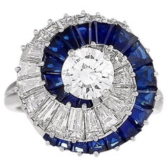 Vintage Cartier Mid-20th Century Diamond and Sapphire Swirl Ring