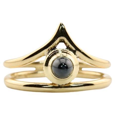 Cartier Mid Century 1960's Crown Ring & Sapphire Cabochon 18K Yellow Gold For Sale