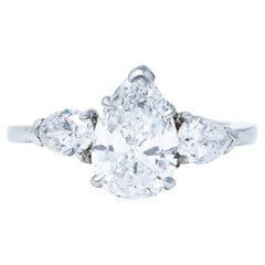 Cartier Mid-Century 2.06 Carat Diamond Platinum Pear Three Stone Engagement Ring