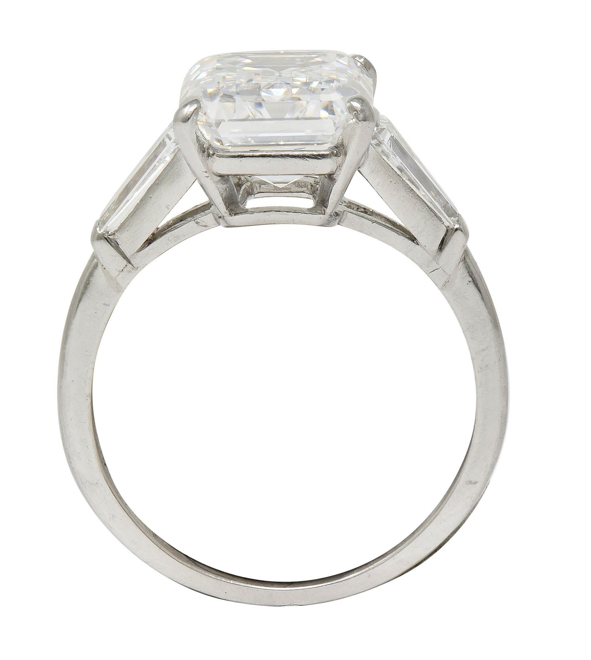 Cartier Mid-Century 5.40 CTW Emerald Diamond Platinum Vintage Engagement Ring For Sale 5