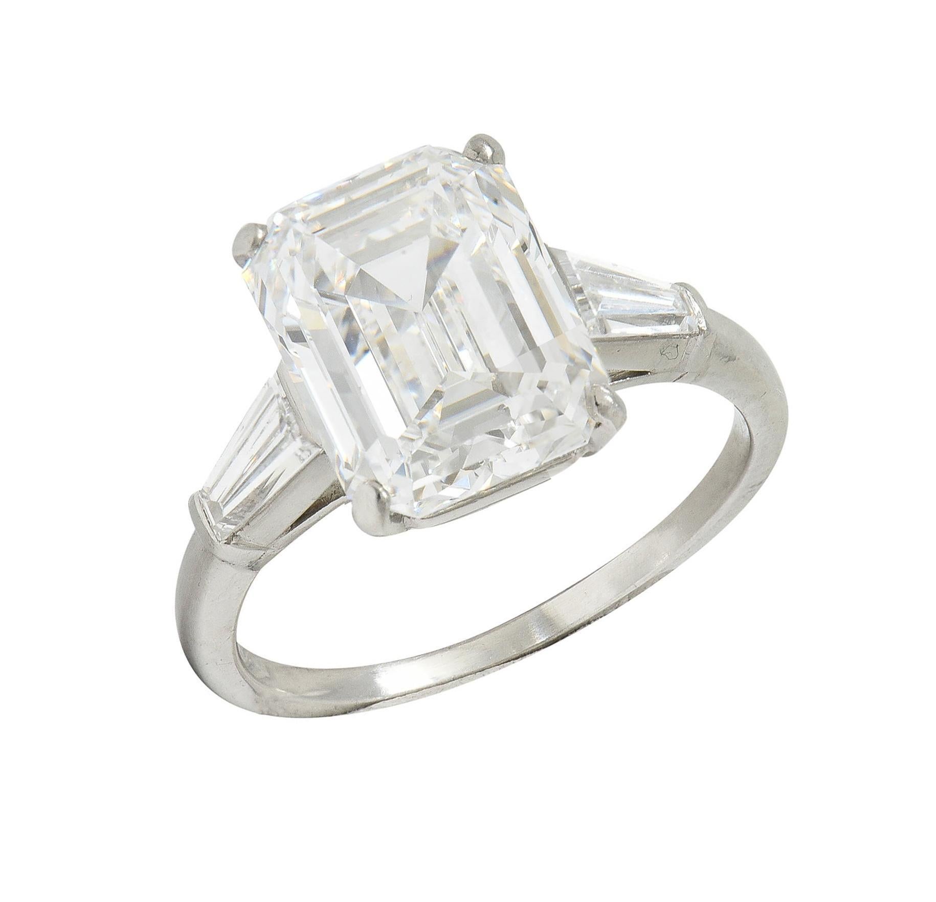 Cartier Mid-Century 5.40 CTW Emerald Diamond Platinum Vintage Engagement Ring For Sale 7