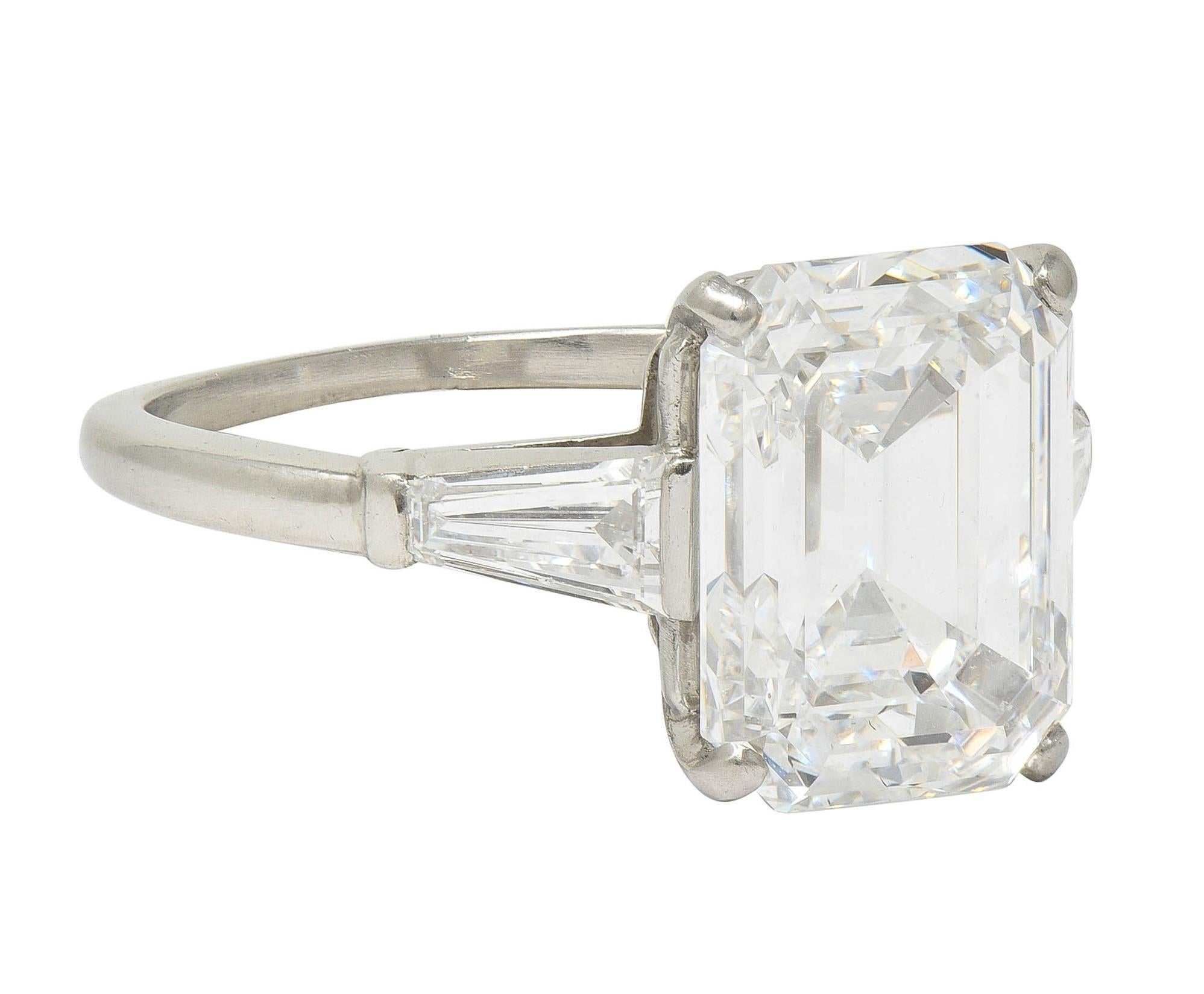Emerald Cut Cartier Mid-Century 5.40 CTW Emerald Diamond Platinum Vintage Engagement Ring For Sale
