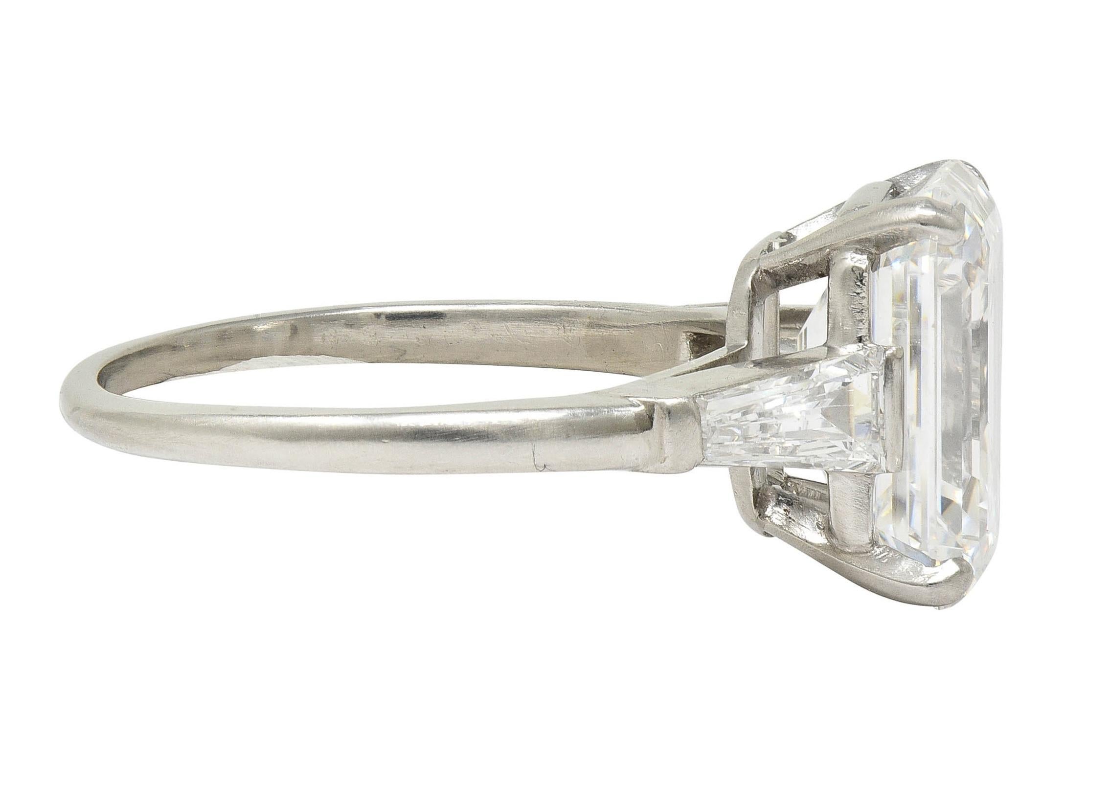 Cartier Mid-Century 5.40 CTW Emerald Diamond Platinum Vintage Engagement Ring In Excellent Condition For Sale In Philadelphia, PA