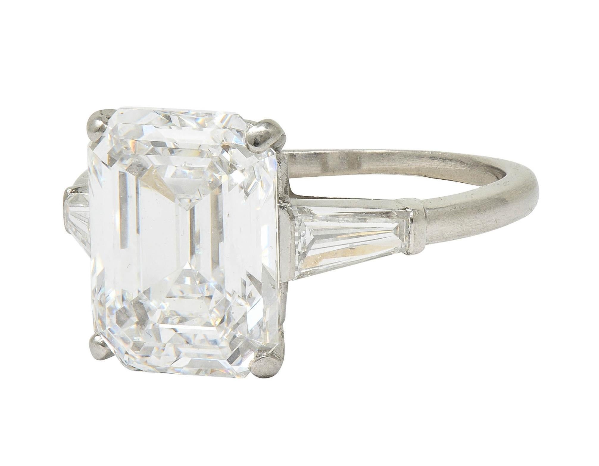 Cartier Mid-Century 5.40 CTW Emerald Diamond Platinum Vintage Engagement Ring For Sale 2