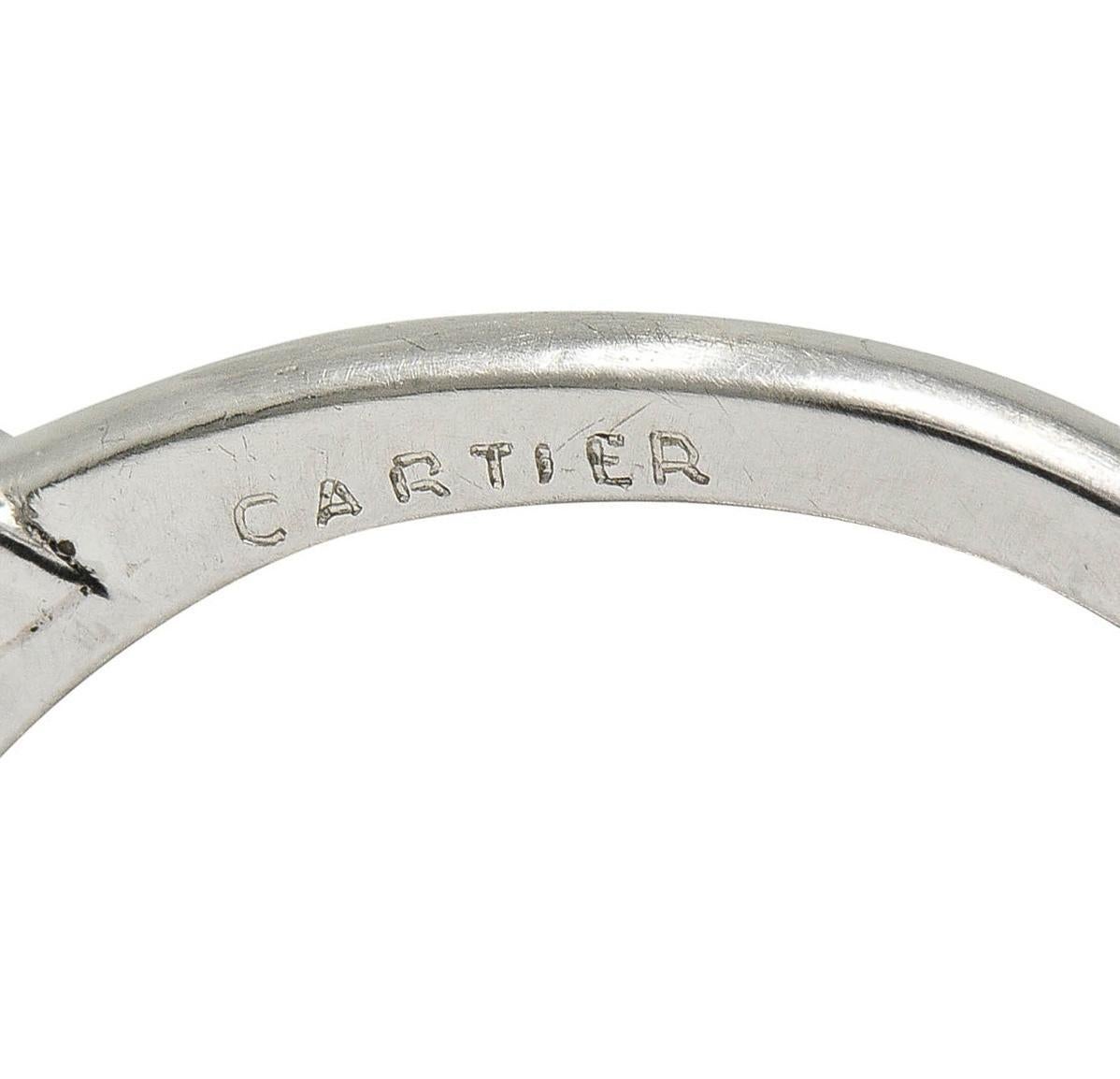 Cartier Mid-Century 5.40 CTW Emerald Diamond Platinum Vintage Engagement Ring For Sale 3
