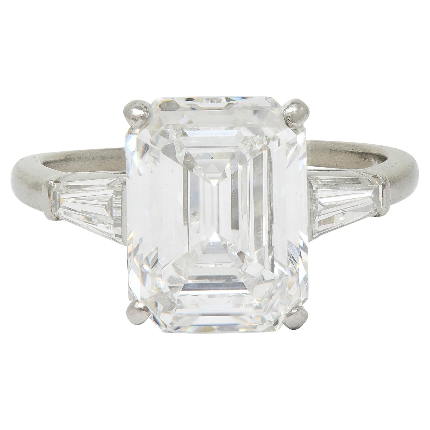 Cartier Mid-Century 5.40 CTW Emerald Diamond Platinum Vintage Engagement Ring For Sale