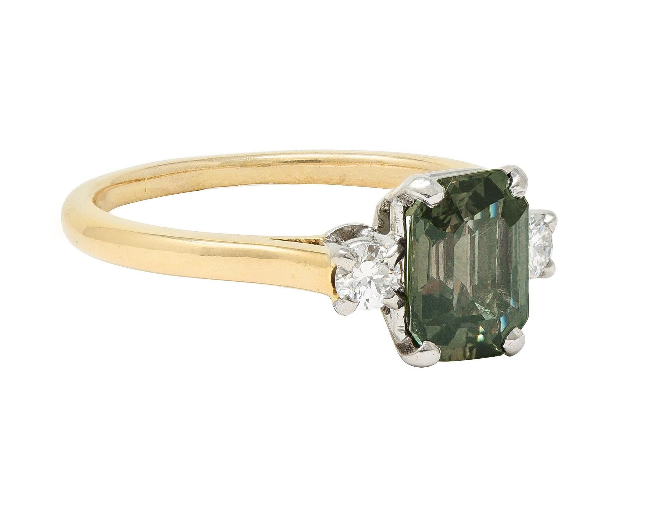 Women's or Men's Cartier Mid-Century Alexandrite Diamond Platinum 14 Karat Gold Vintage Ring For Sale