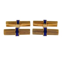 Cartier Midcentury Blue Enamel Gold Bar Cufflinks