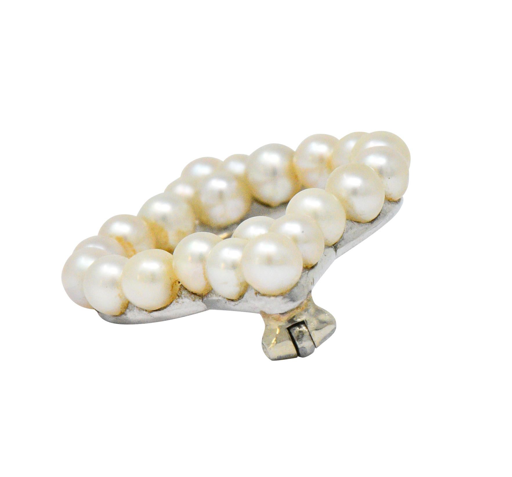 Cartier Midcentury Cultured Pearl Platinum 14 Karat Gold Pin Brooch 2